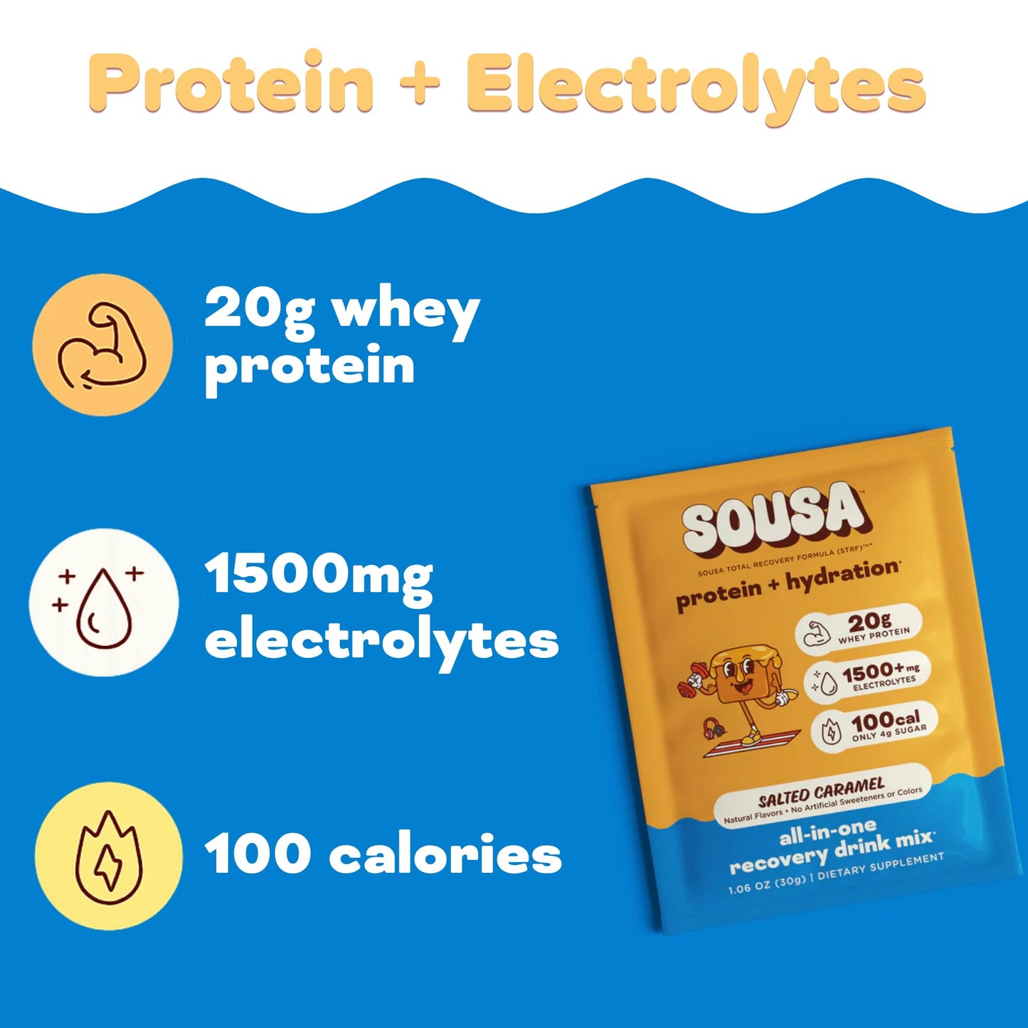 Sousa Protein + Hydration Total Recovery Formula Protein Powder, 14 Servings