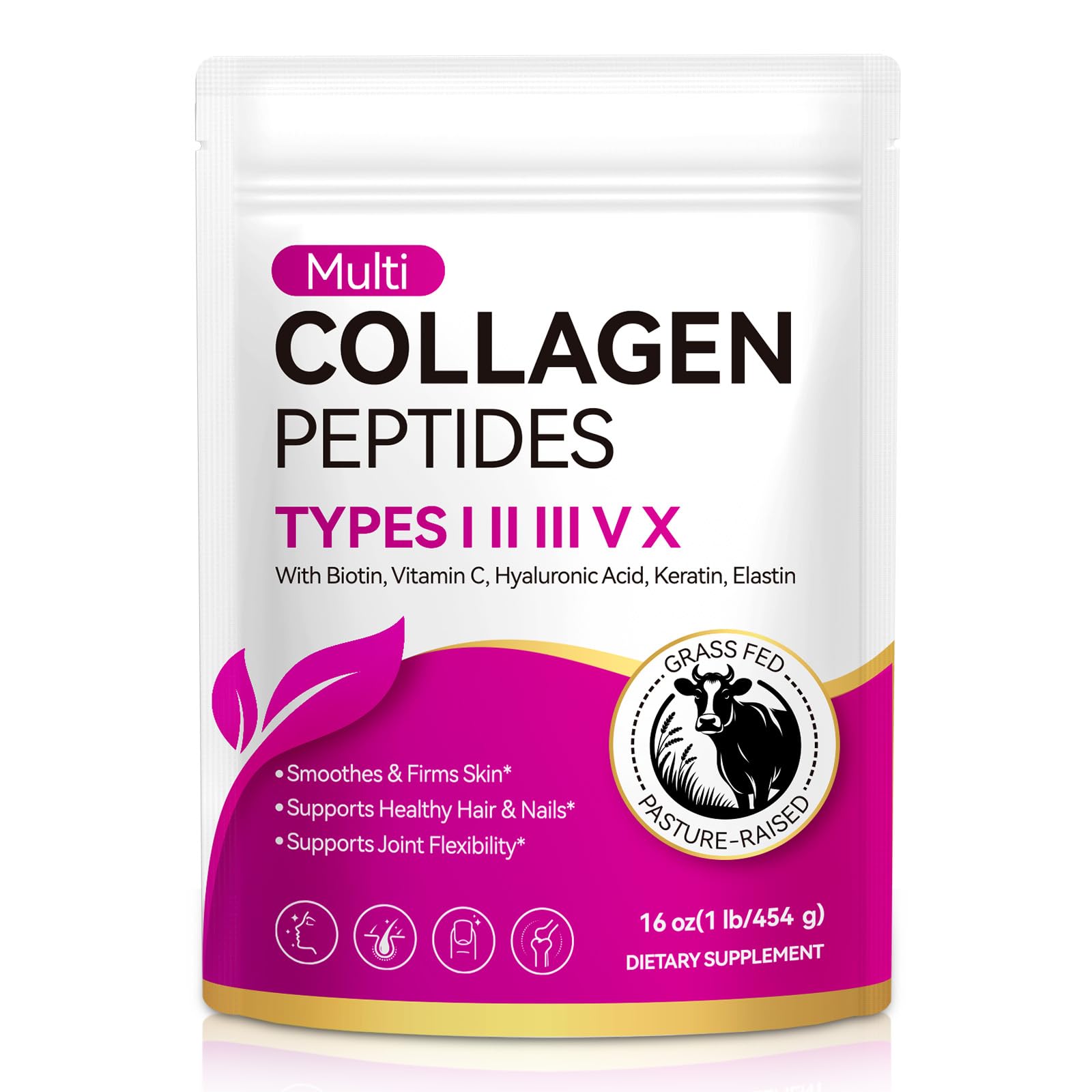 LTQXGT Multi Collagen Peptides Powder, Hydrolyzed for Better Absorption, Unflavored Collagen Peptides Supplement for Skin, Hair, Nails & Joint Support, Grass-Fed, 16 oz