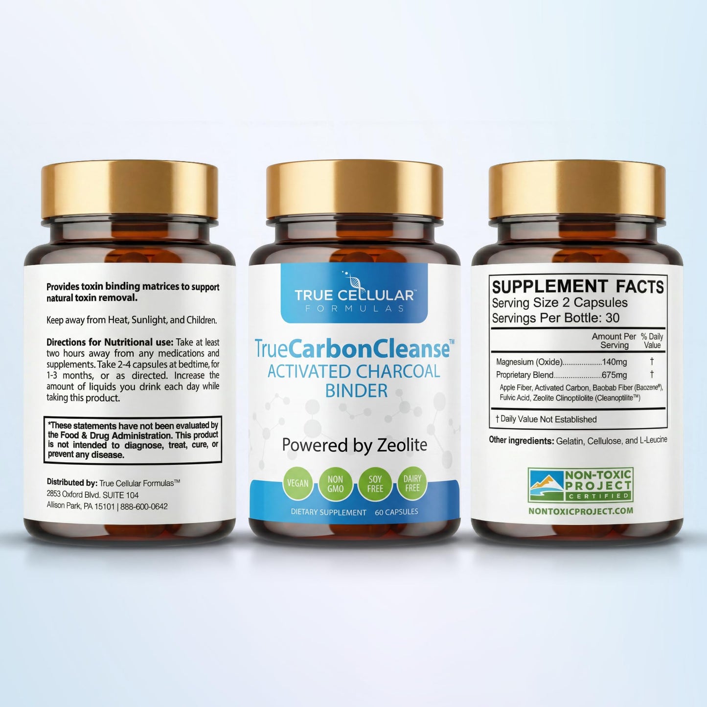 True Cellular Formulas Gut Detox & Liver Cleanse - Organic Activated Charcoal with Clinoptilolite Zeolite Binder - TrueCarbonCleanse Carbon Supplement 60 Capsules
