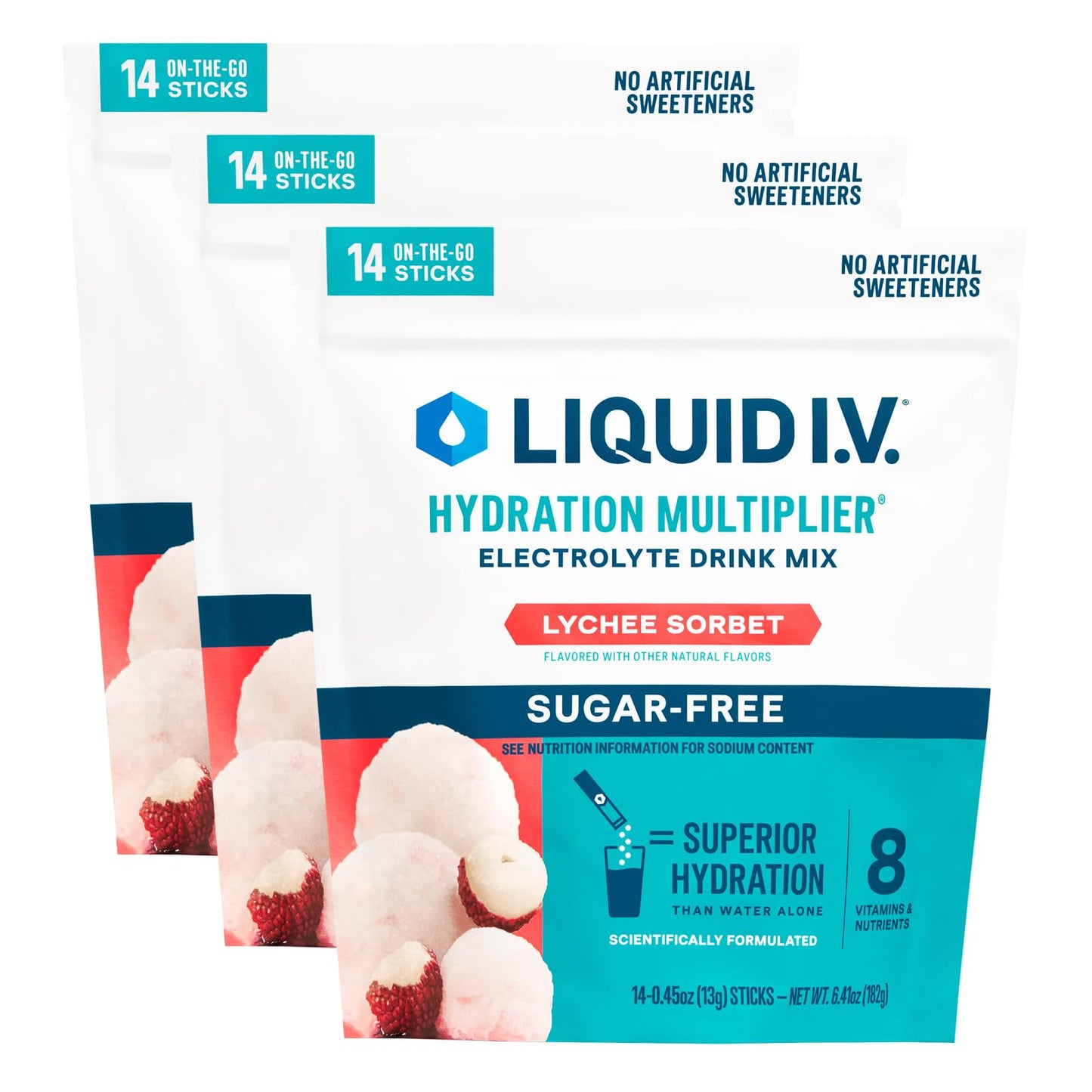Liquid I.V. Sugar Free Hydration Electrolytes Lychee Sorbet Powder, 42 Count
