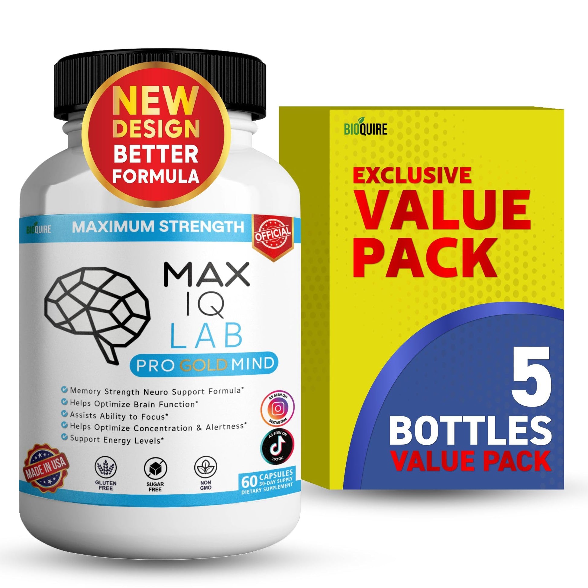 BIOQUIRE Max IQ Lab Pro Gold Mind Memory Support Supplement 60 Capsules