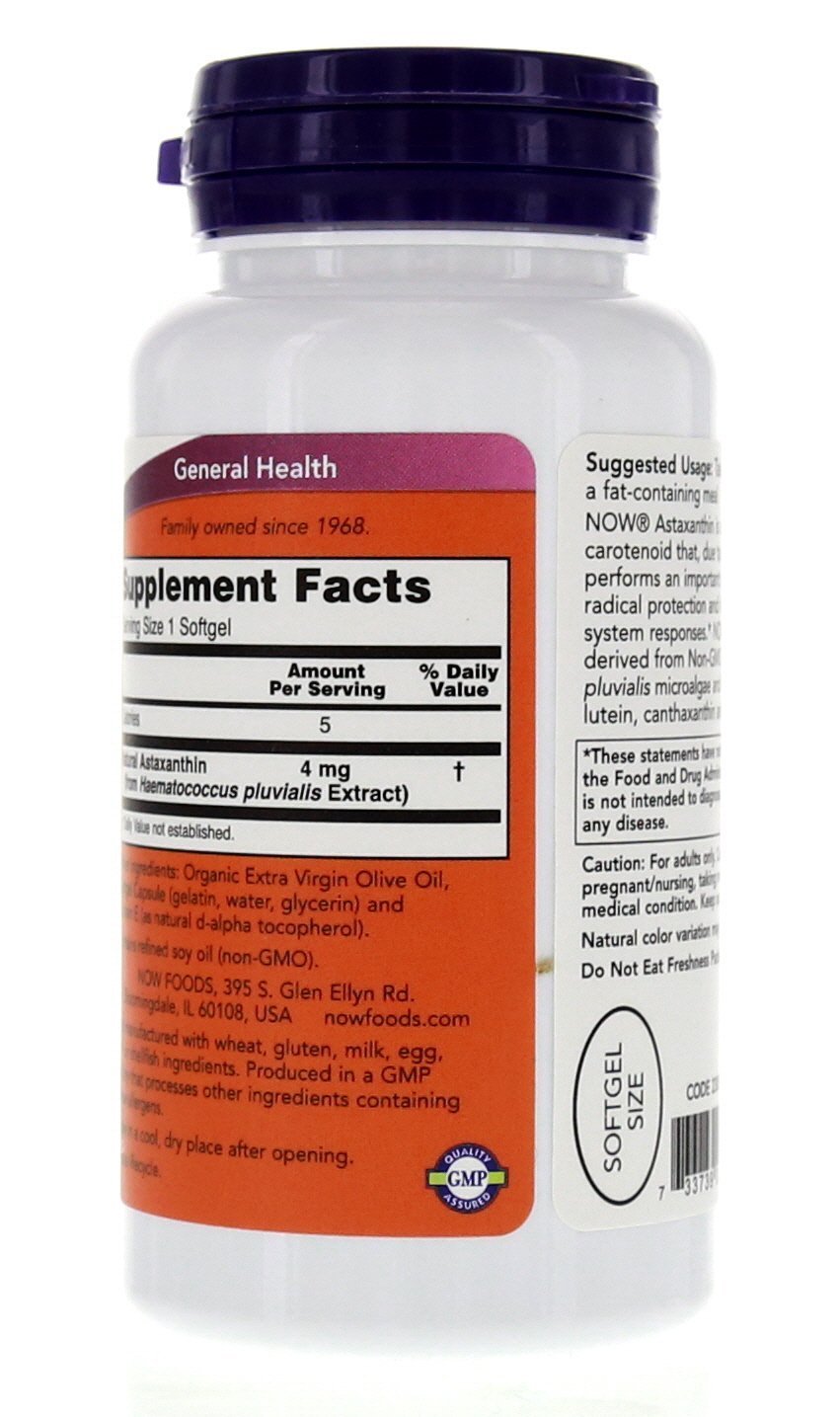 NOW Foods Astaxanthin 4mg Softgels, 180 Softgels