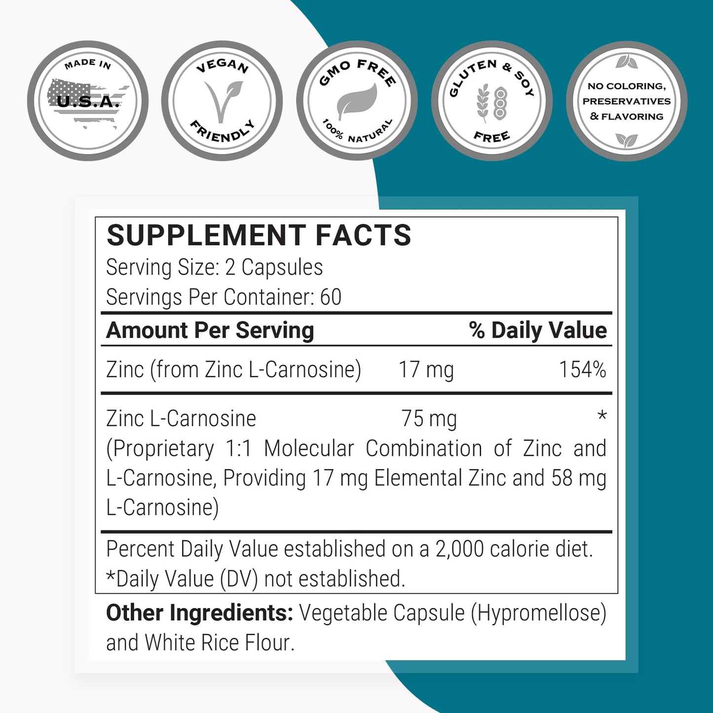 Supersmart Zinc L-Carnosine 75mg per Day Capsule, 120 Capsules