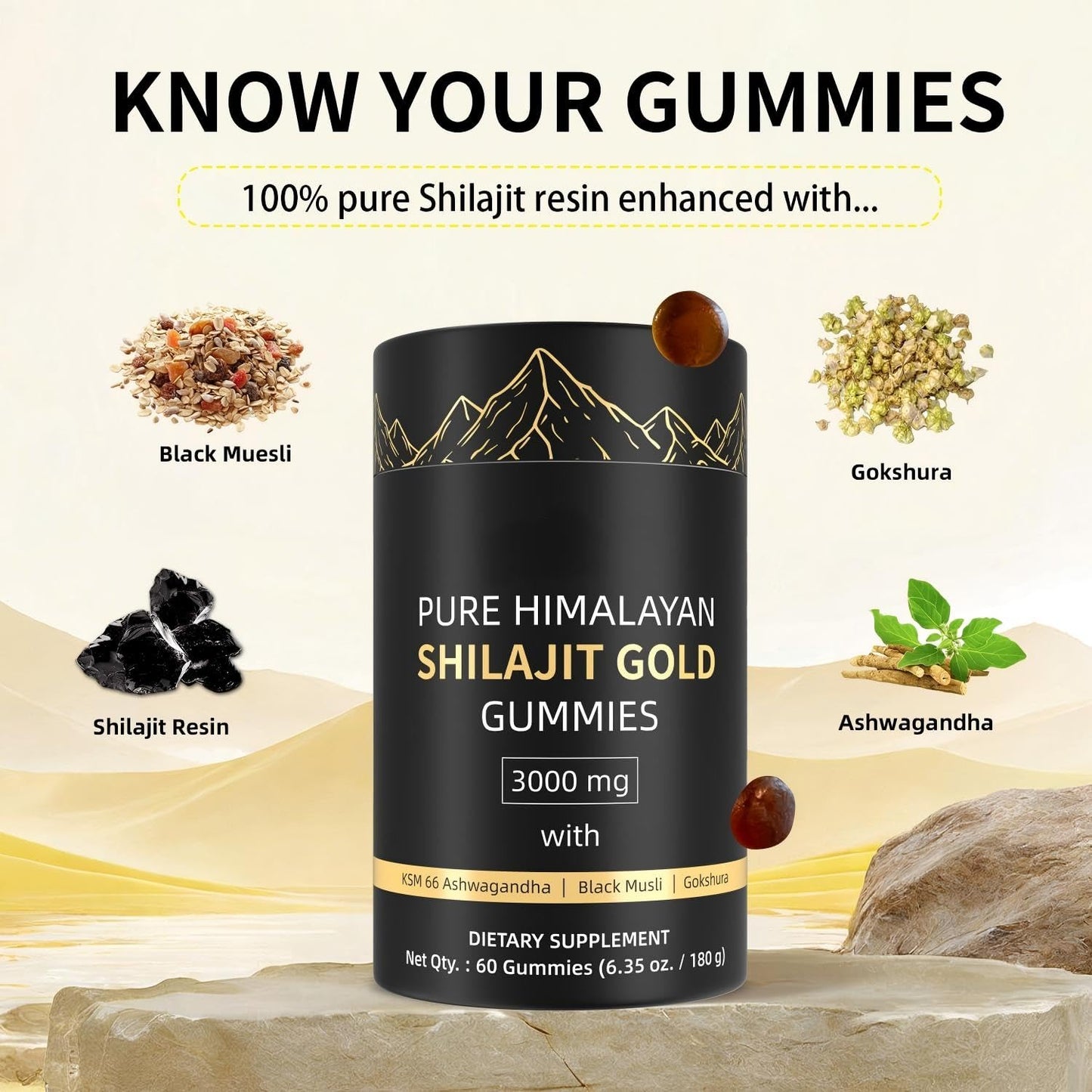 HWAXIGO 3000mg Himalayan Shilajit Gummies 60 Count
