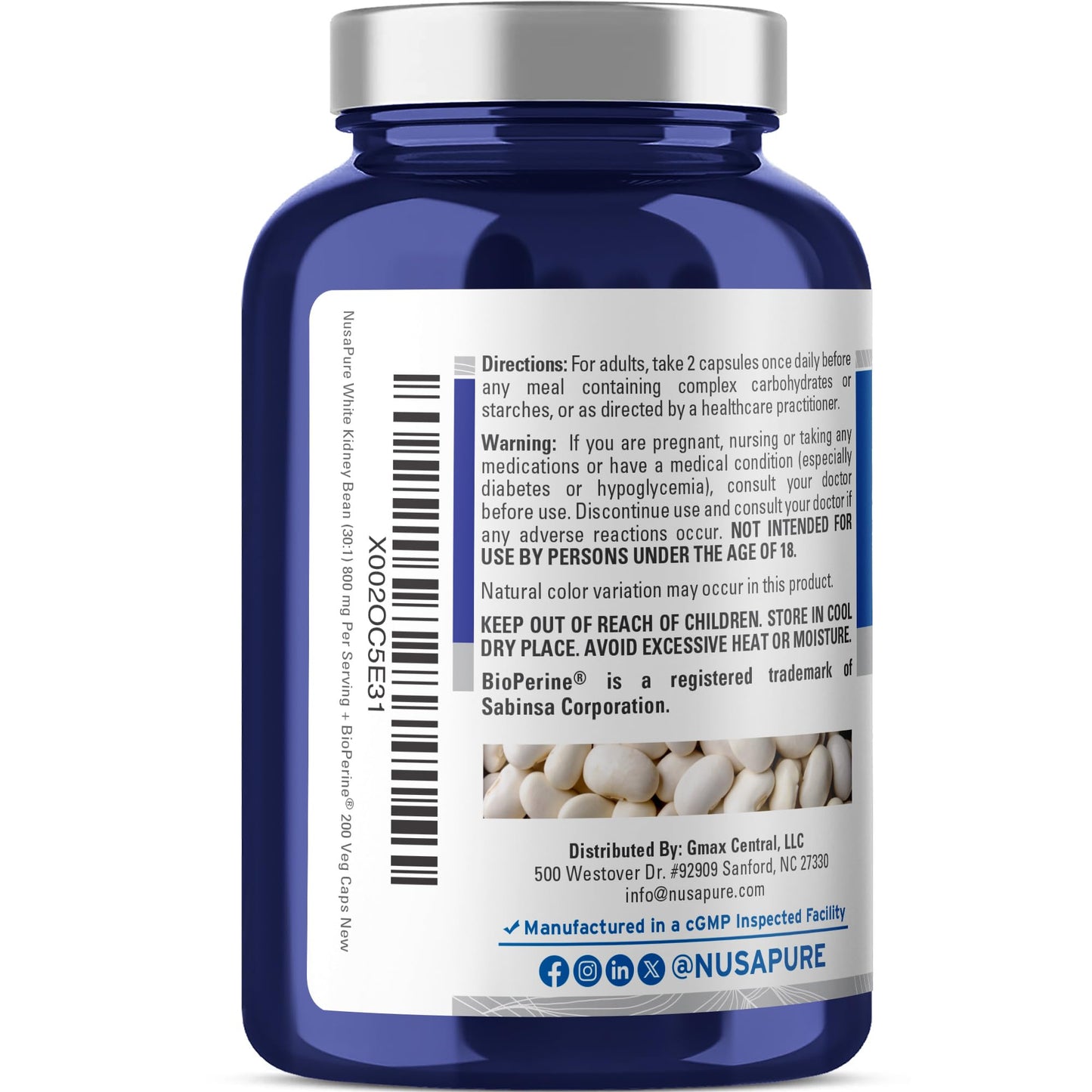 NusaPure White Kidney Beans 800 mg, 200 Capsules