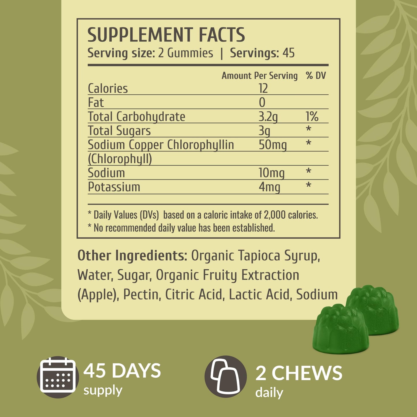 HERBAMAMA Chlorophyll Gummies – Internal Deodorant for Body Odor Support – 50 mg Sodium Copper Chlorophyllin per Serving – Vegan Chlorophyll for Immune & Digestive Support, 90 Count