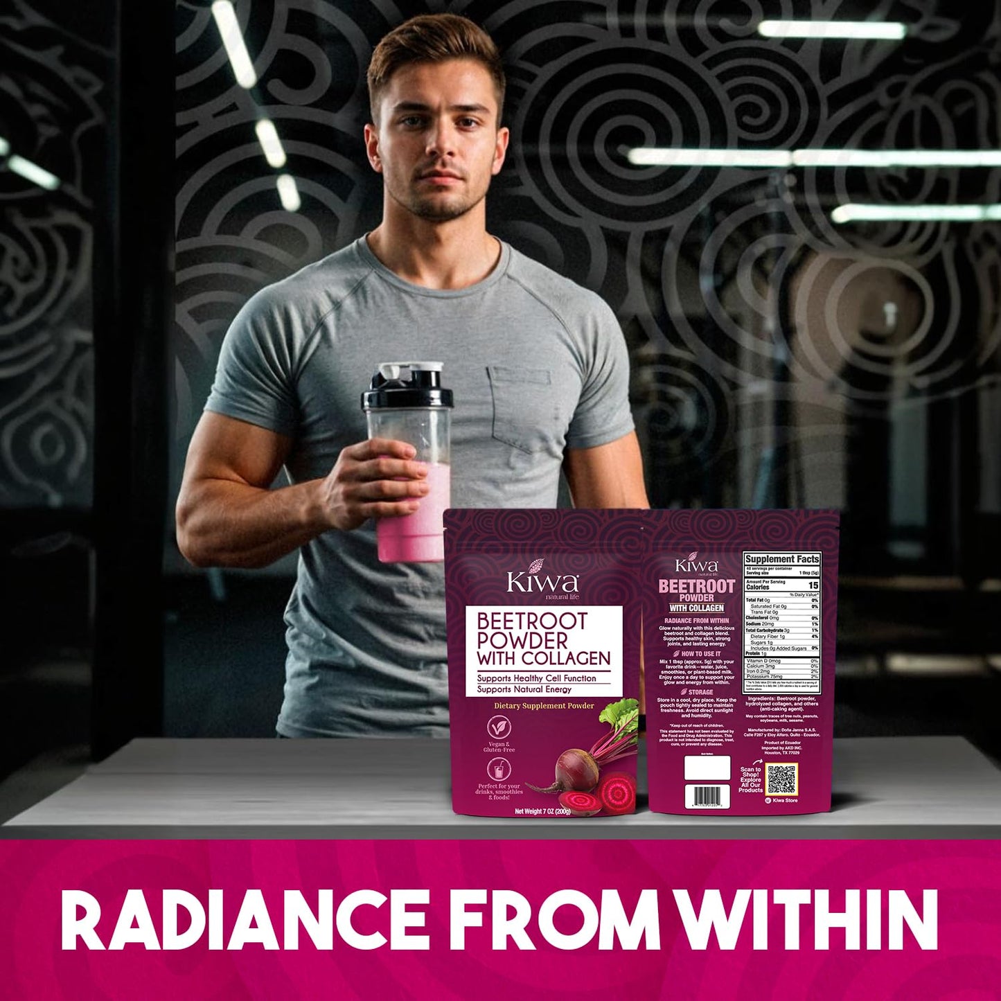 Kiwa Beetroot Powder with Collagen, 14 oz
