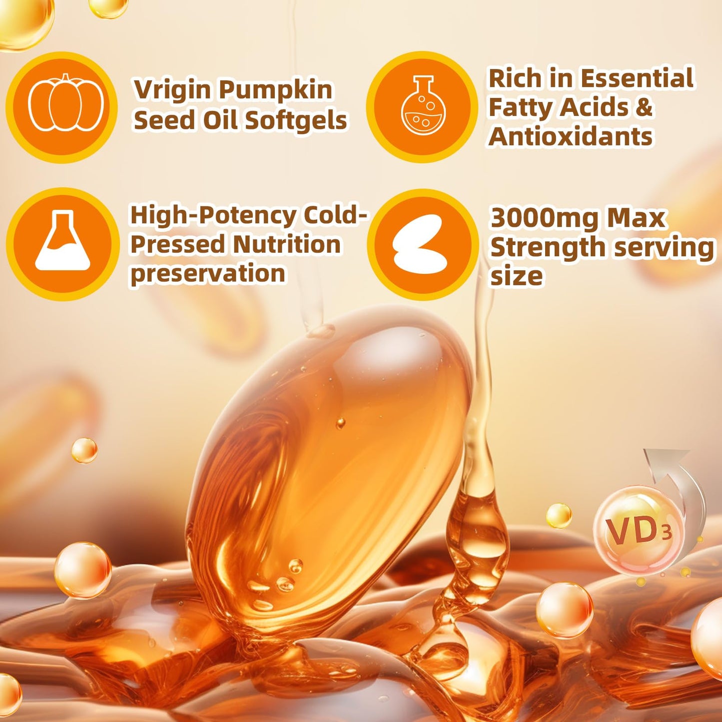 FRZVEO Pumpkin Seed Oil with Saw Palmetto, Vitamin D3 & Elderberry Capsules, 300 Capsules