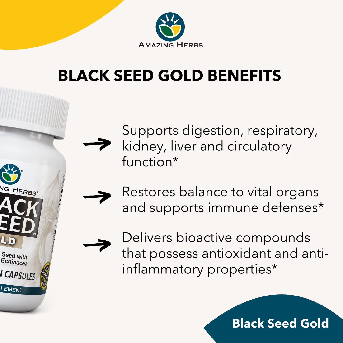 Amazing Herbs Whole Spectrum Black Seed Gold Black Cumin Seed Capsule, 60 Count