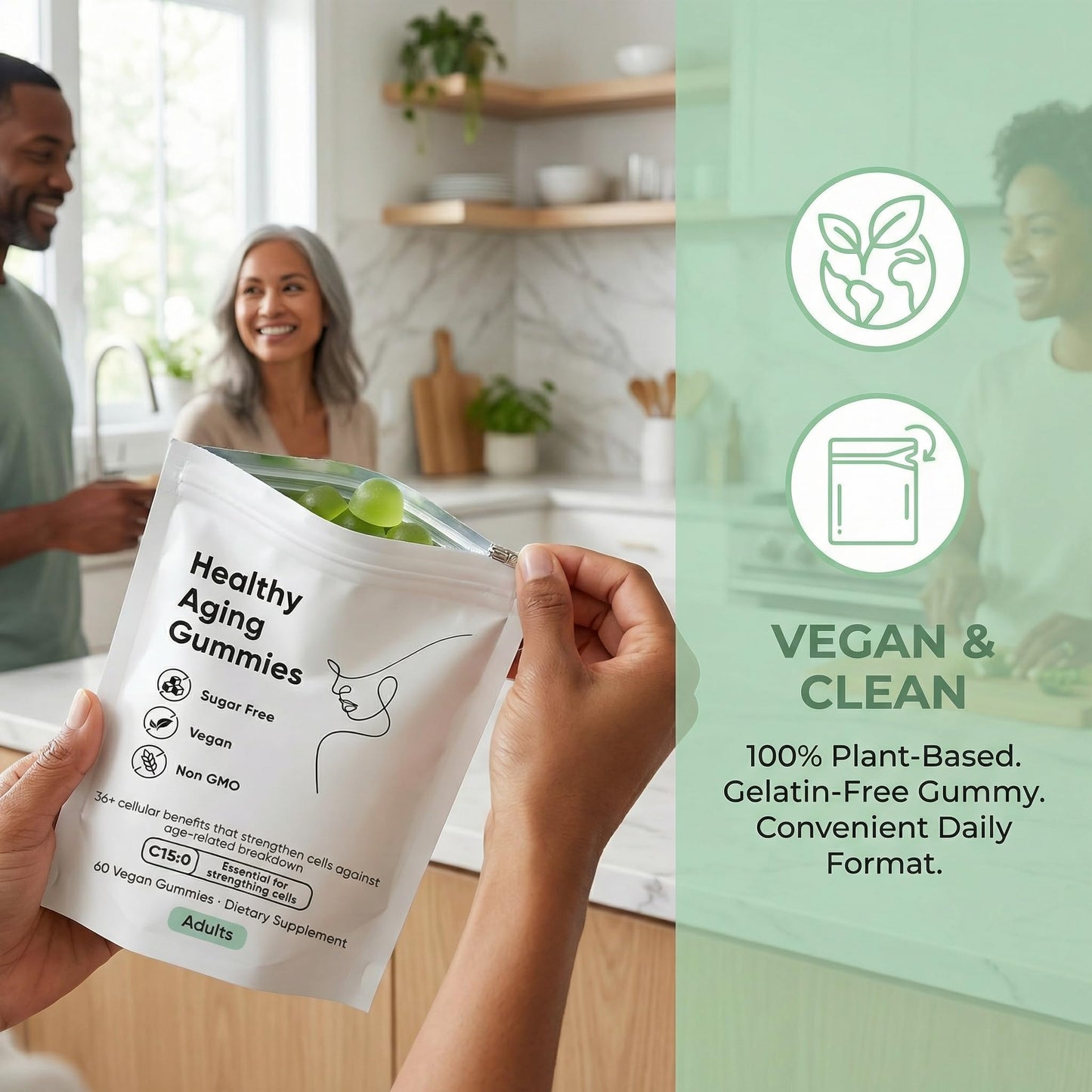 KBKTWOLT C15:0 Acid Gummies for Adults - Sugar-Free Apple Mint Flavor, C15:0 Fatty Acid Supplement, Supports Metabolic Balance, Cognitive Function & Immune Wellness, 60 Gummies