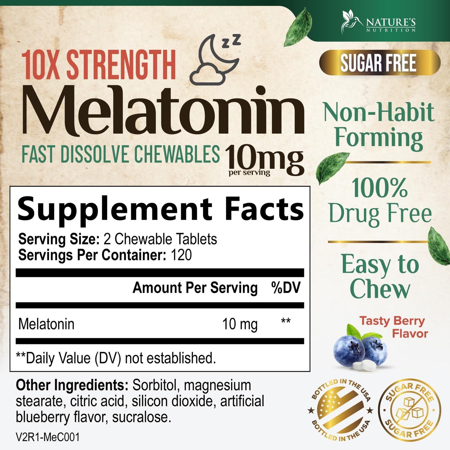 Nature's Nutrition Melatonin 10mg Extra Strength Sleep Support Tablets, 240 Tablets