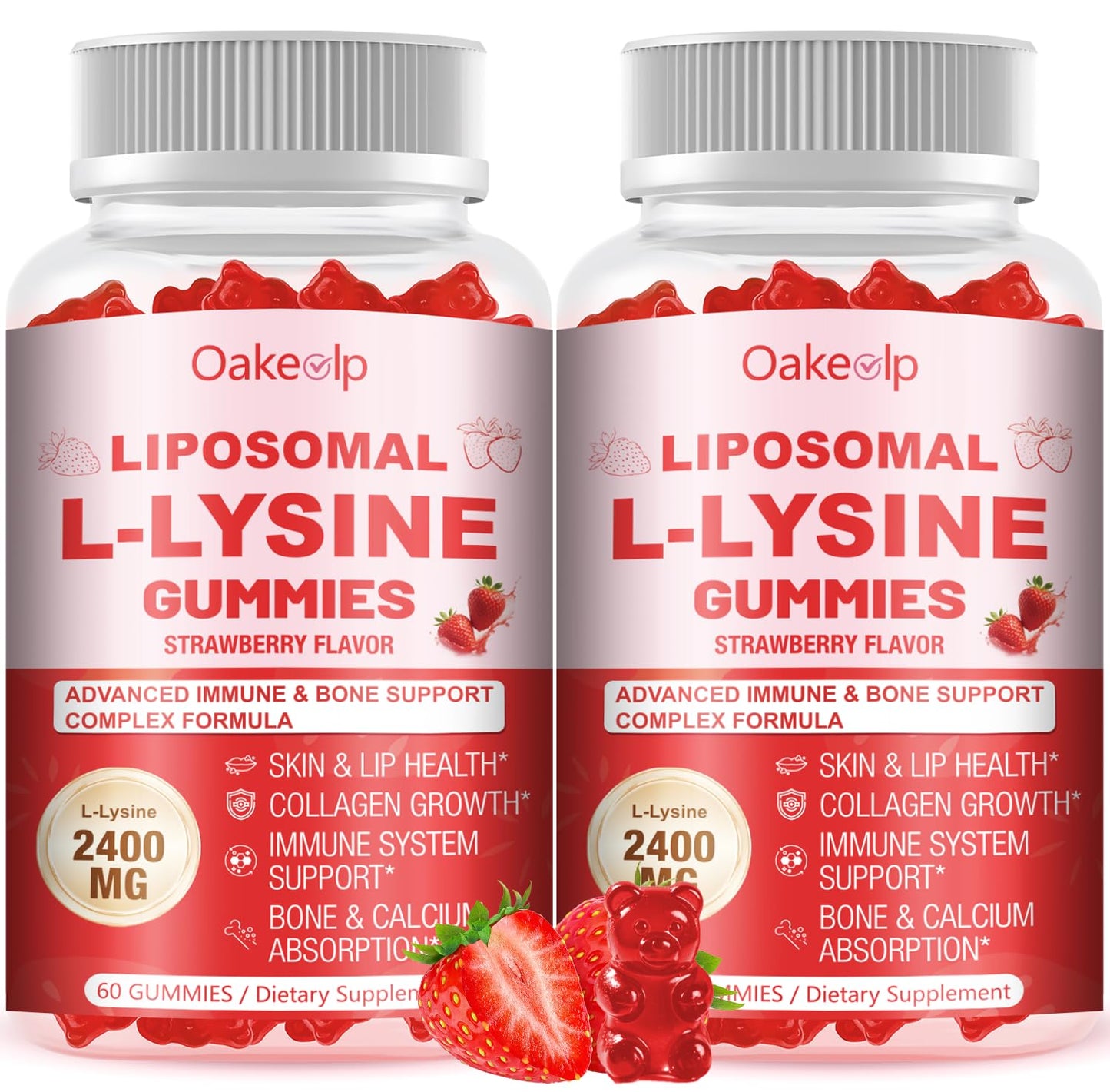 Oakevlp Liposomal L-Lysine 2400mg & Vitamin C 1000mg Gummies, 120 Gummies