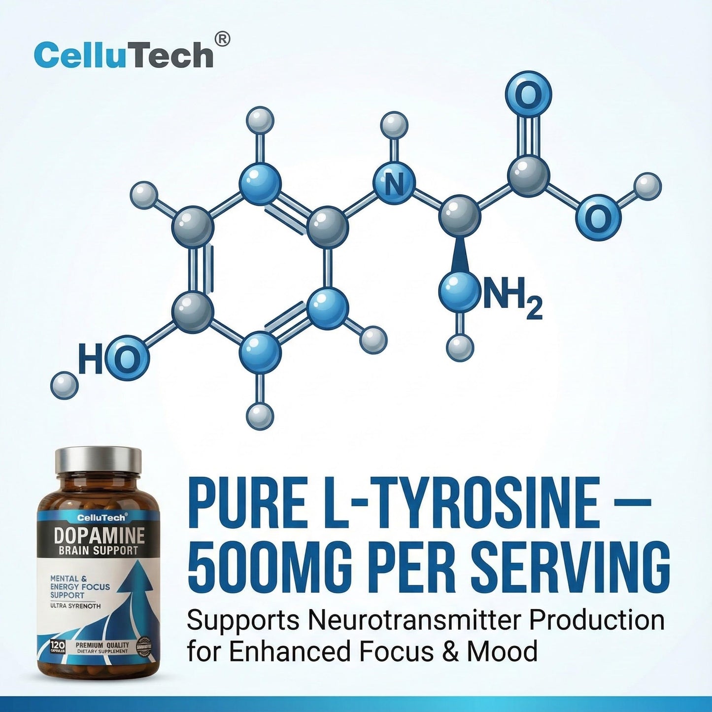 CelluTech L-Tyrosine Dopamine Brain Food Supplement Capsules 120