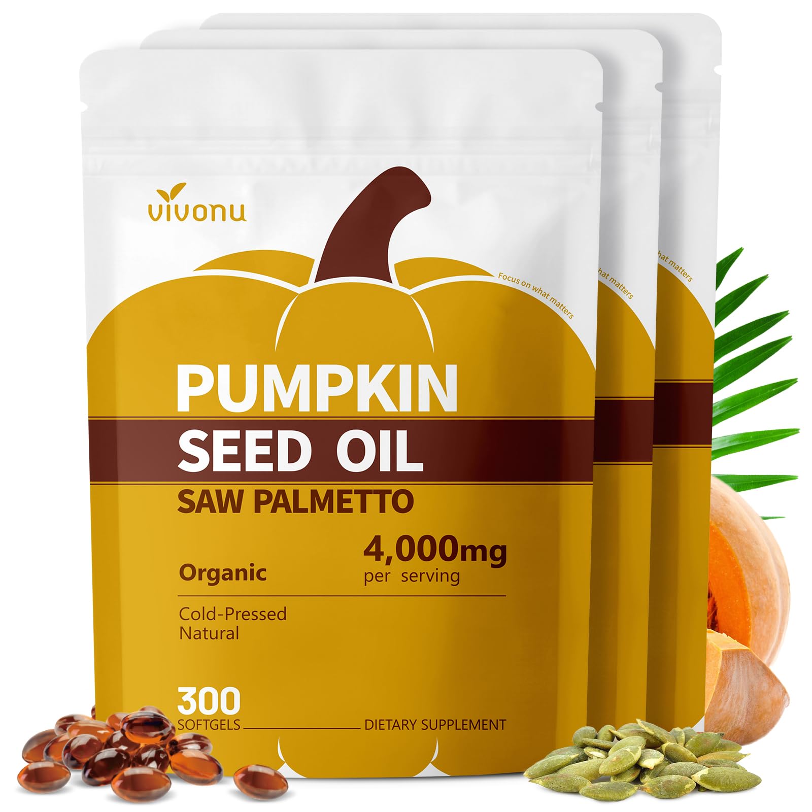 VivoNu Pumpkin Seed Oil with Saw Palmetto Capsules, 900 Count