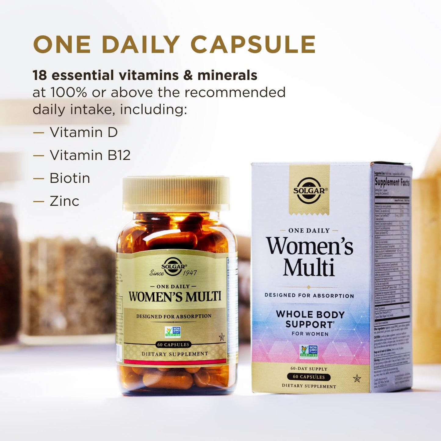 Solgar One Daily Women's Multi Whole Body Support Highly Absorbable Delayed Release Vitamin for Women Capsule, 60 Count