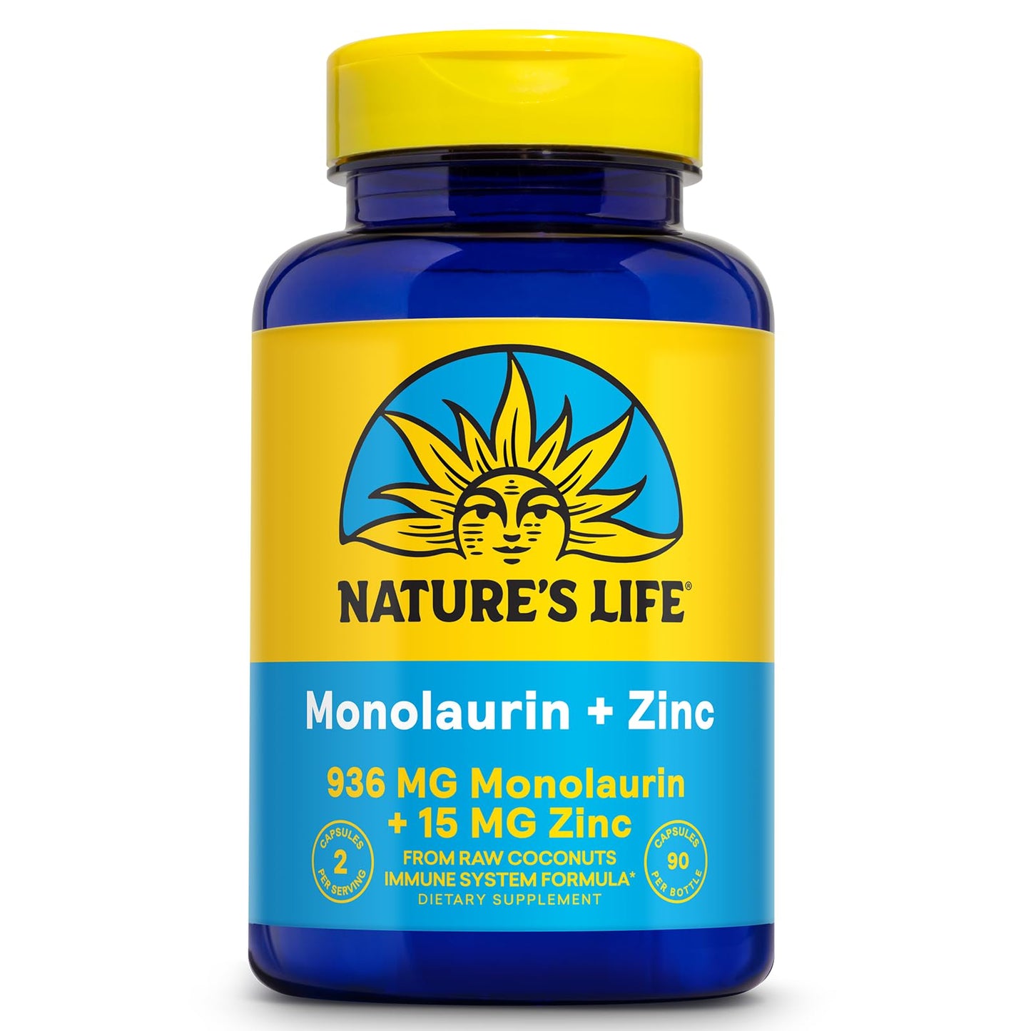 Nature's Life Monolaurin Plus Zinc Immune Support Supplement Capsules, 90 Count