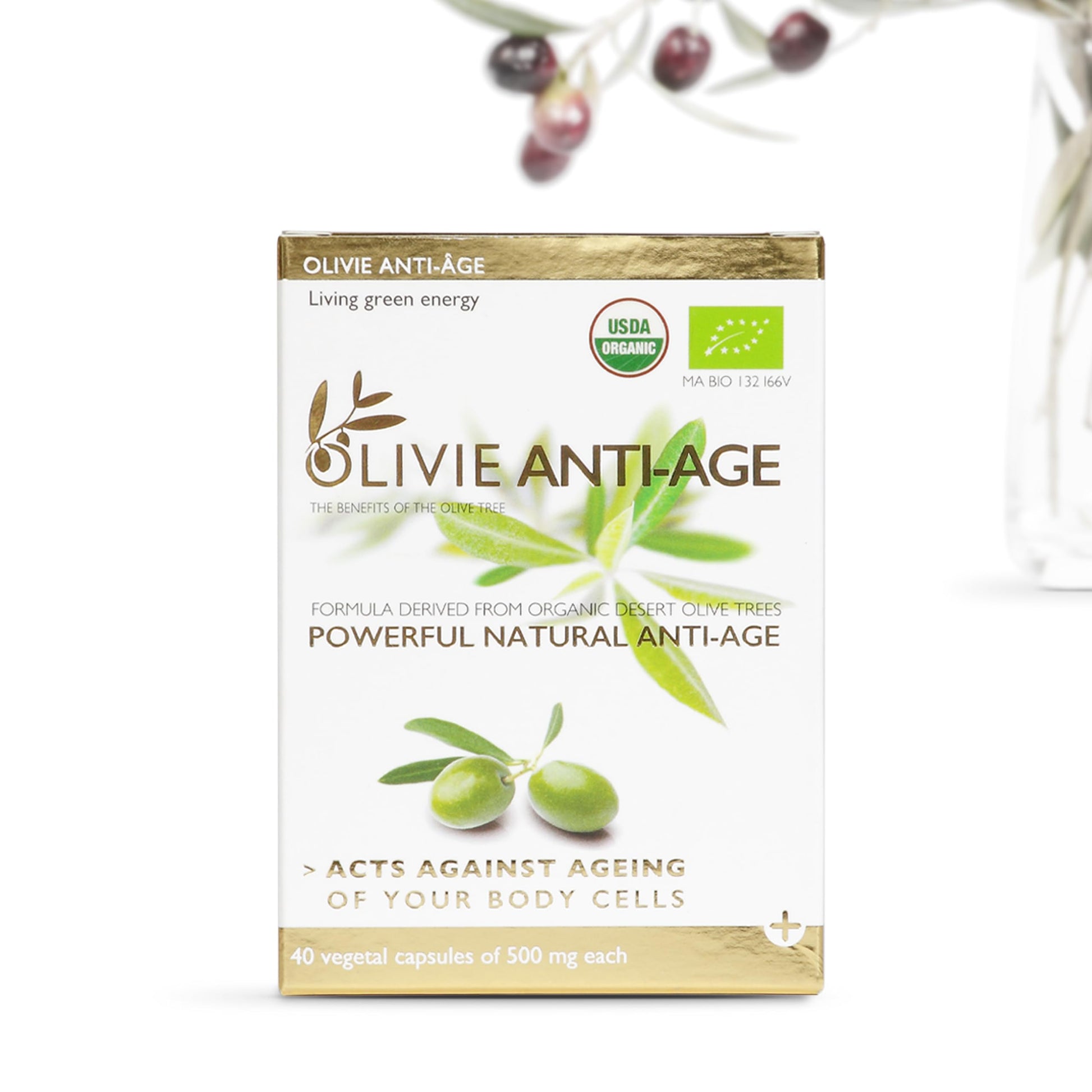 OLIVIE LES BIENFAITS DE L'OLIVIER Anti Age Organic Olive Leaf Extract with Hydroxytyrosol Capsules 40