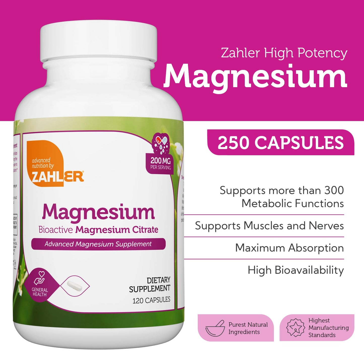 Zahler Magnesium Supplement Capsules 250 Count