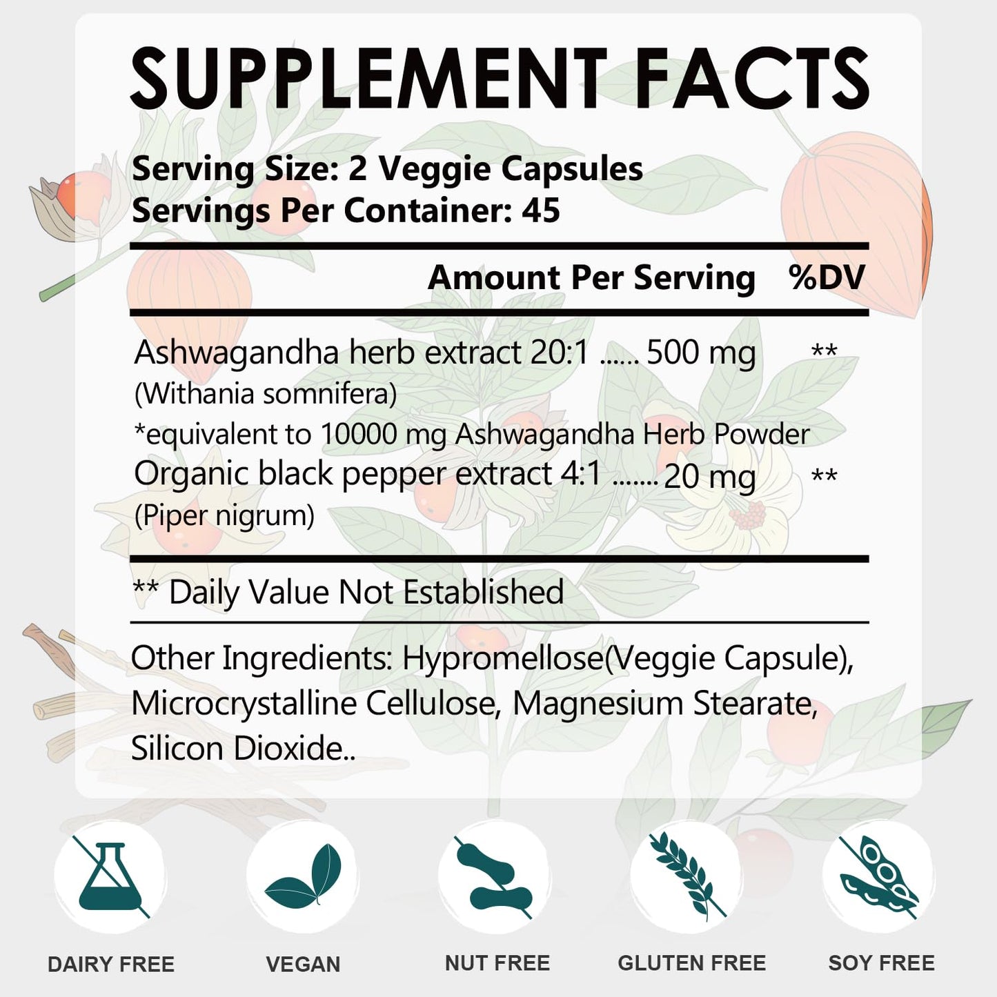DR YES Ashwagandha 500mg Capsules with Organic Black Pepper, 90 Capsules