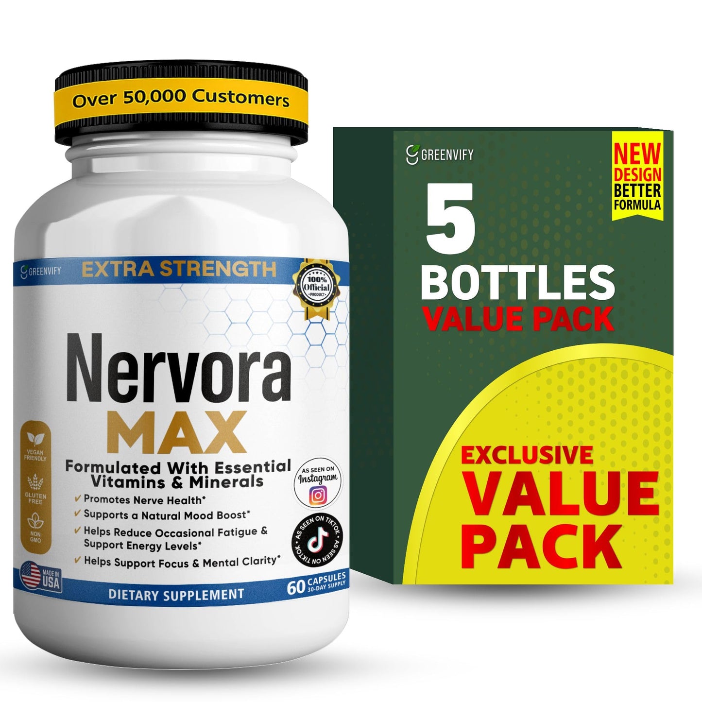 GREENVIFY Nervora MAX Dietary Supplement Nerve Health 60 Capsules