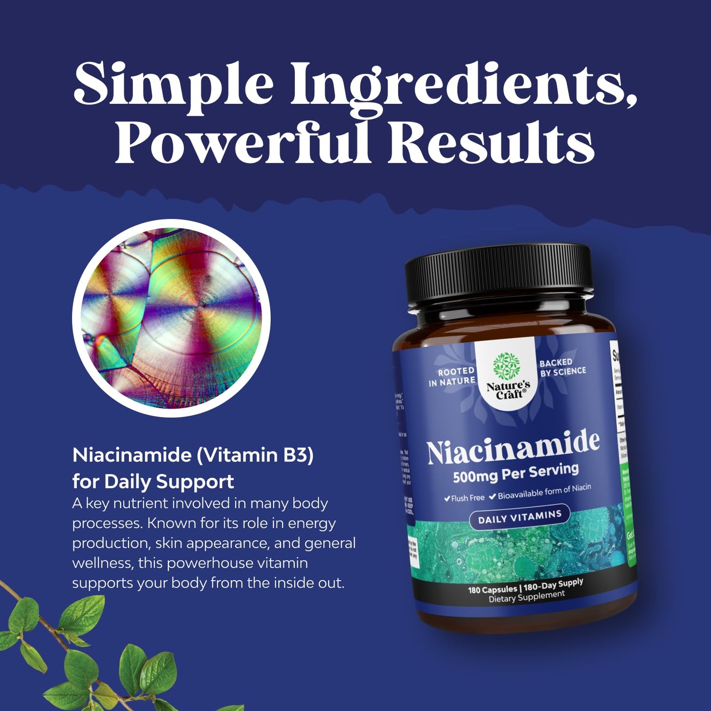 Natures Craft Pure Vitamin B3 Niacinamide 500mg Capsules, 180 Count