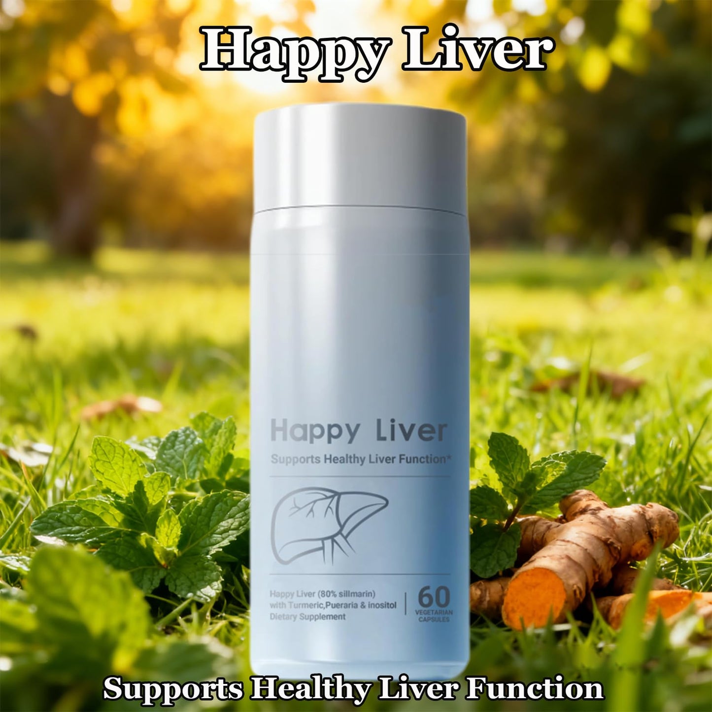 Happy Liver Milk Thistle Supplement for Digestion & Immune with Kudzu, Turmeric Capsule, 60 Count