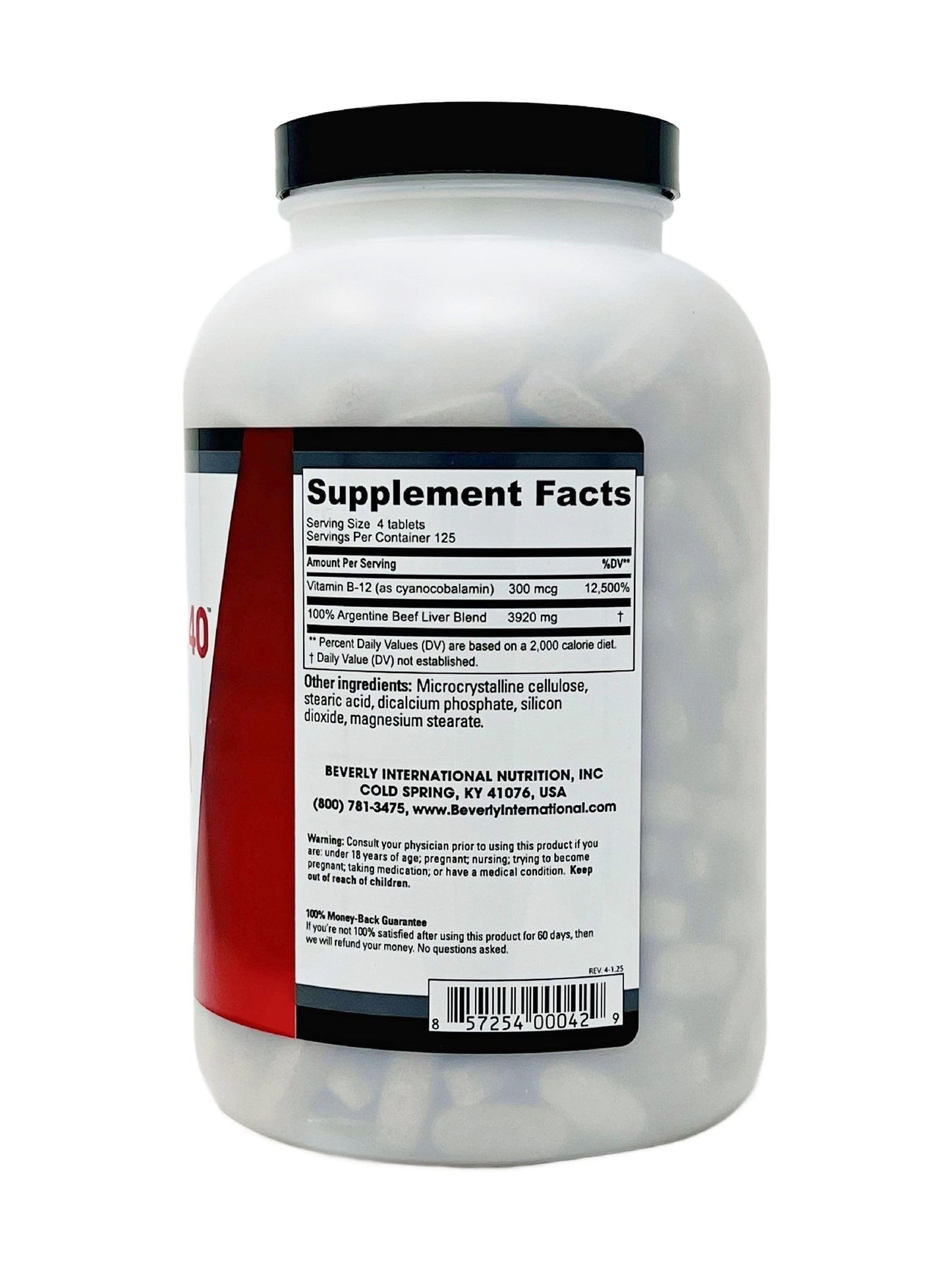 Beverly International Ultra 40 Grass Fed Desiccated Beef Liver Tablets, 500 Count