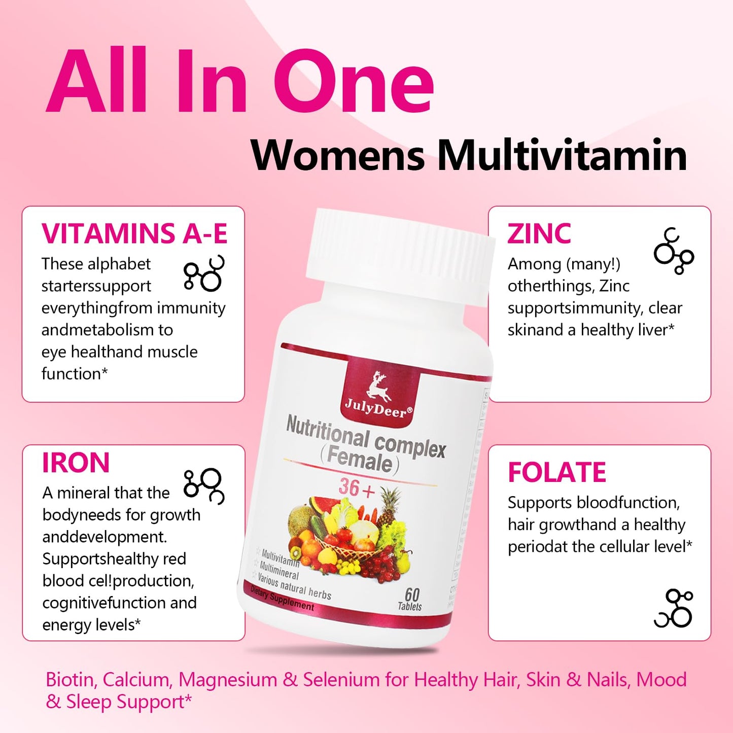 JulyDeer Multivitamin for Women Tablets 120 Count