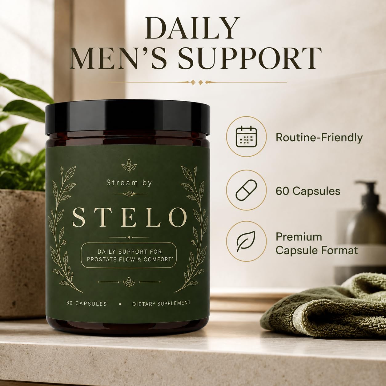 Stream by Stelo Men's Prostate Health Supplement Daily Wellness Support 60 Capsules