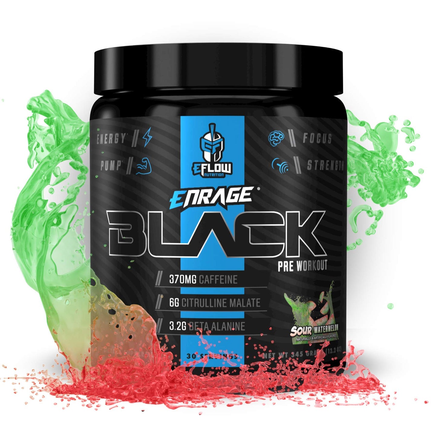 eFlow Nutrition Enrage Black High Stimulant Pre Workout Supplement Powder 12.2 Ounce