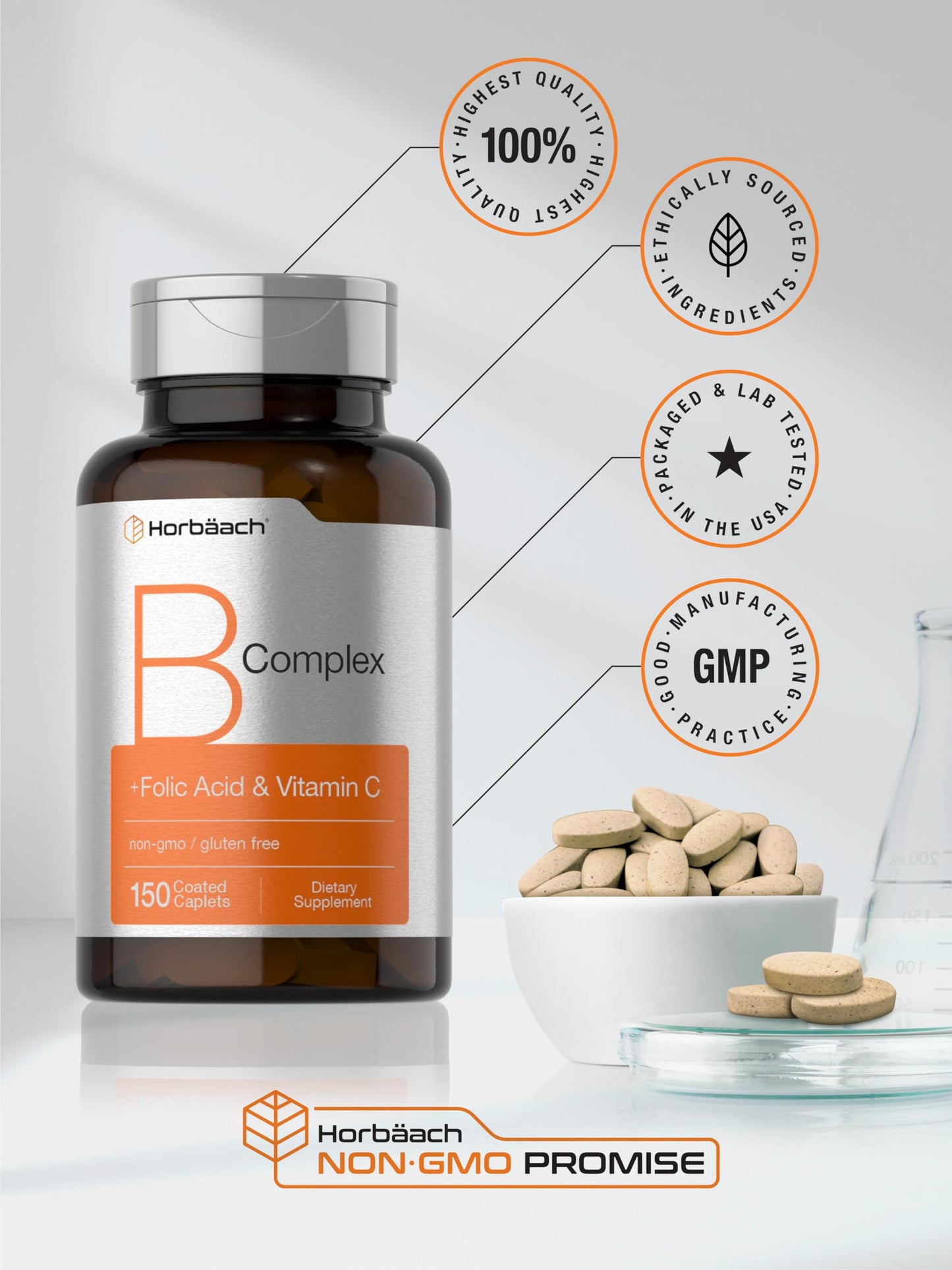 Horbäach B Complex Vitamins for Women and Men Caplets 150