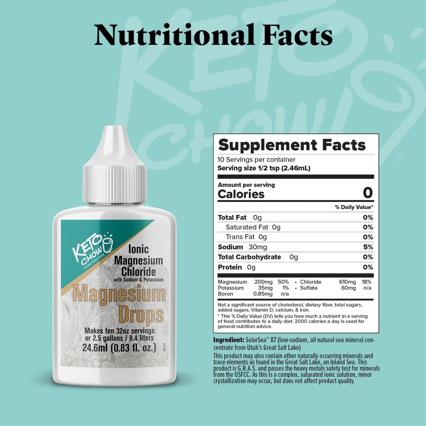 Keto Chow Ionic Magnesium Chloride Supplement Powder 0.83 Fl Oz