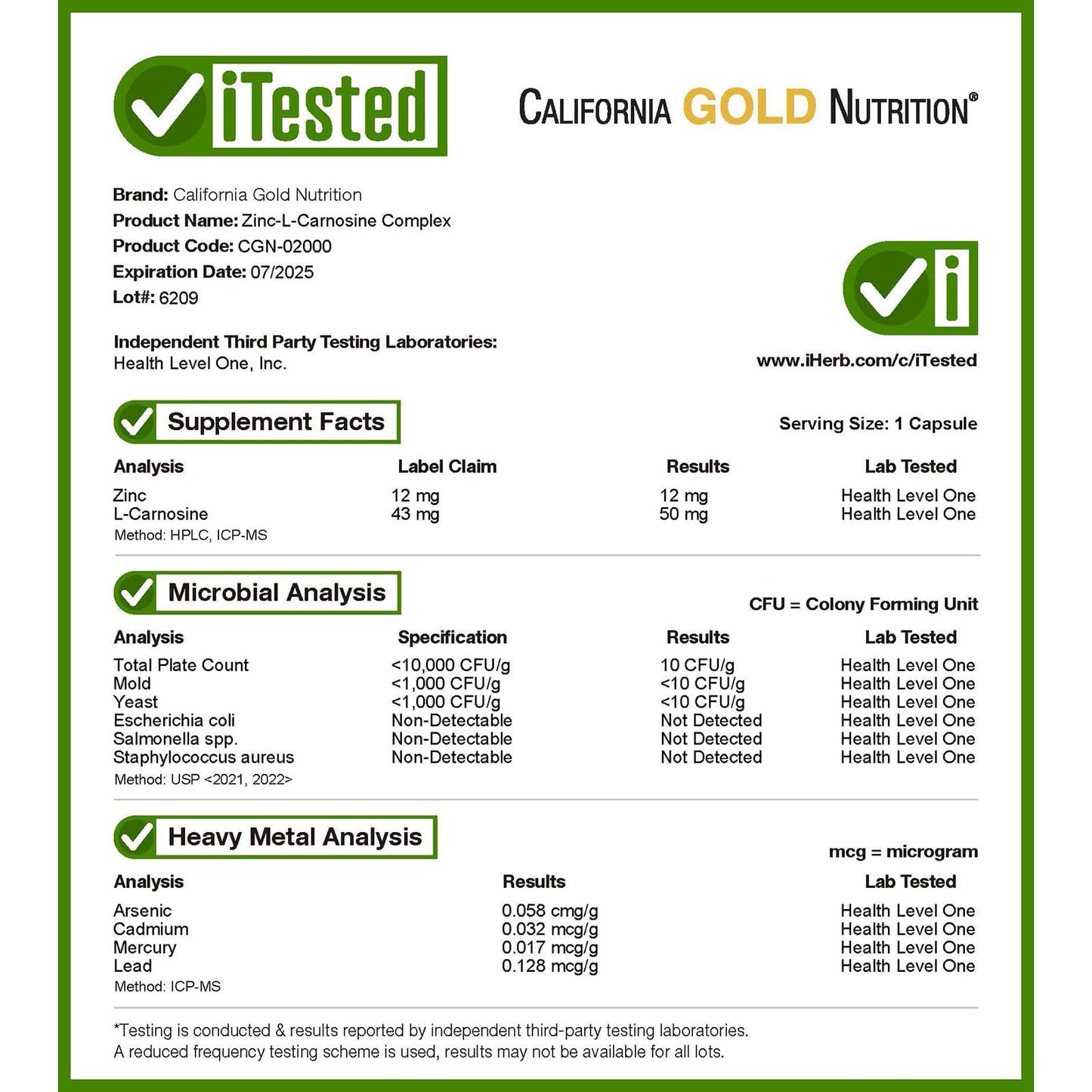 California Gold Nutrition Zinc-L-Carnosine Complex Veggie Caps, 90 Veggie Caps