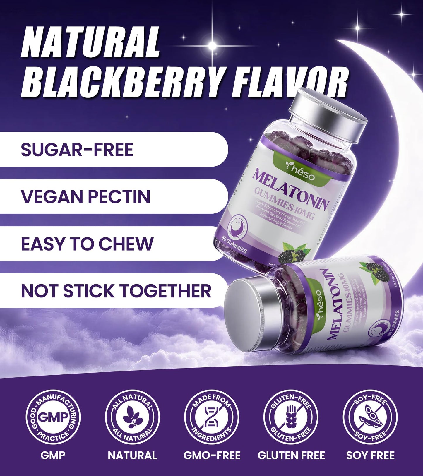 Yheso Sugar Free Melatonin Gummies 10mg for Adults – Sleep Support with L-Theanine 100mg & Magnesium 100mg – 0g Sugar Vegan Nighttime Aid, Calm & Relaxation, Natural Berry Flavor, 60 Count