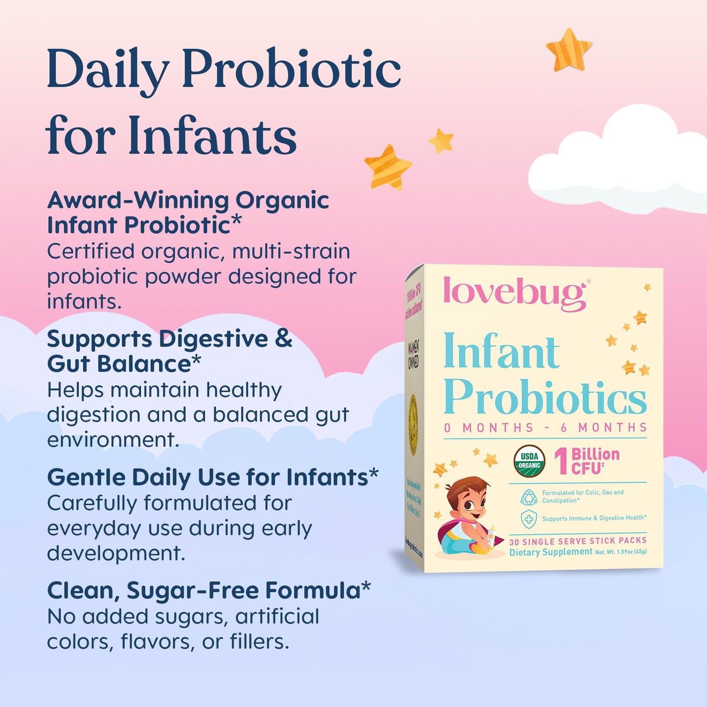 LOVEBUG Infant Probiotics 0-6 Months Powder 30 Pack
