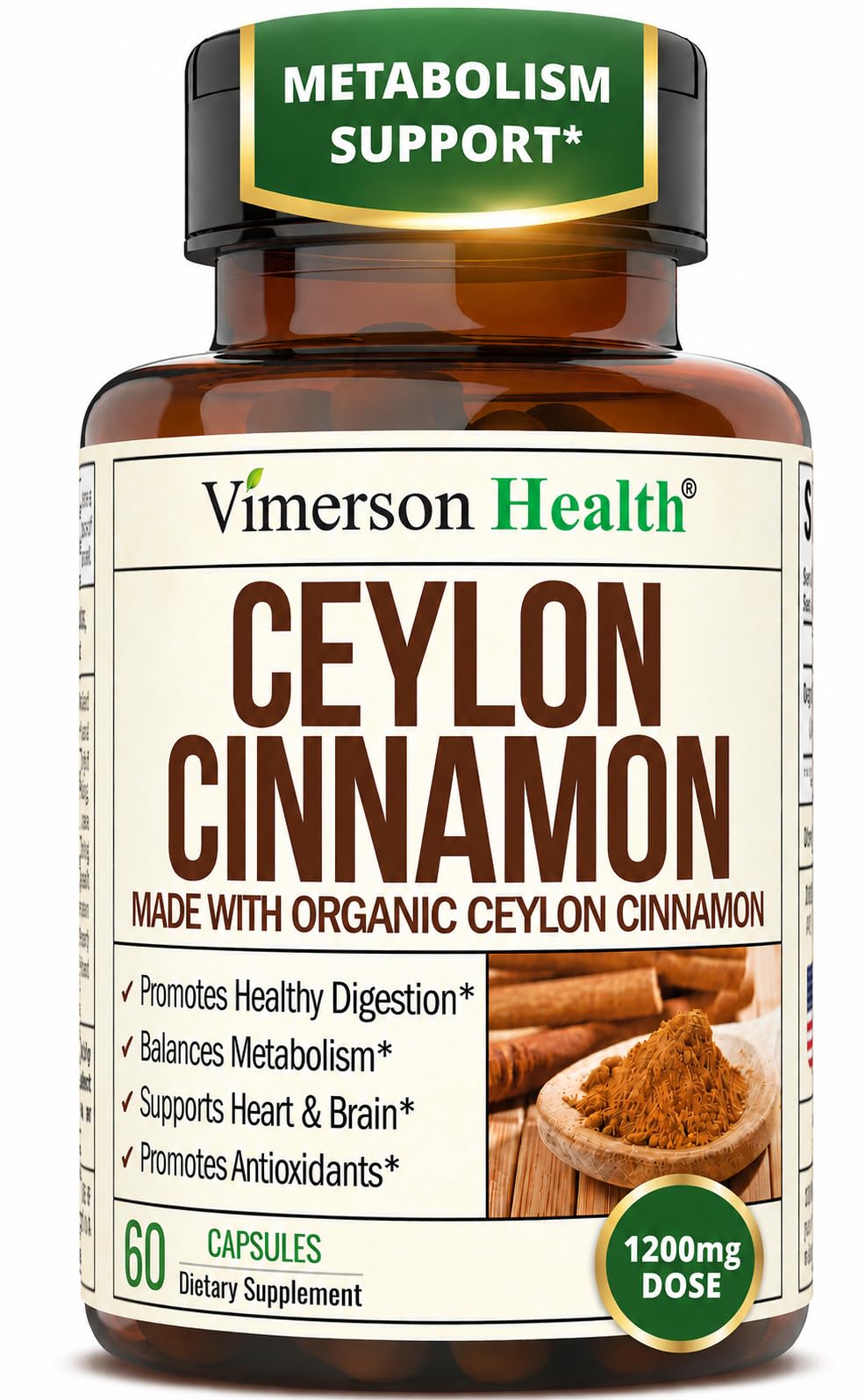 Vimerson Health Organic Ceylon Cinnamon Capsules 60 Count