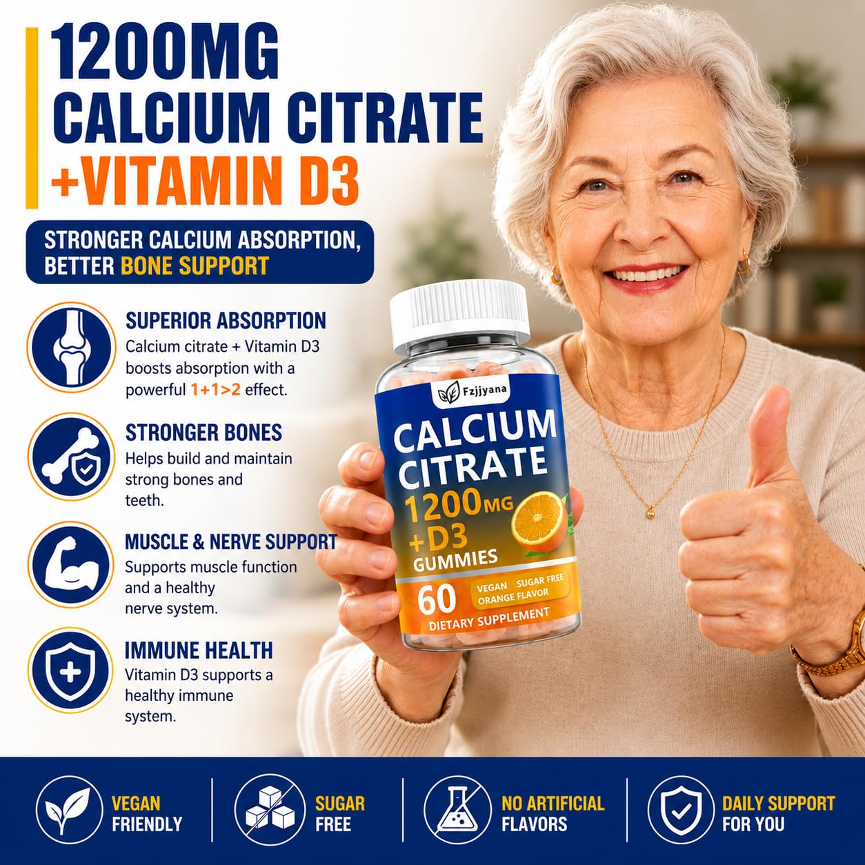Fzjjyana Calcium Citrate with Vitamin D3 Gummies 120 Count