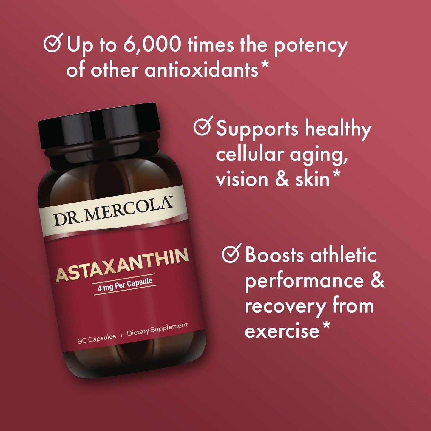 Dr. Mercola Organic Astaxanthin - 4 mg Astaxanthin - Powerful Antioxidant Support - Organic Microalgae Extract - Non-GMO, Gluten-Free & Soy-Free Capsules, 90 Count
