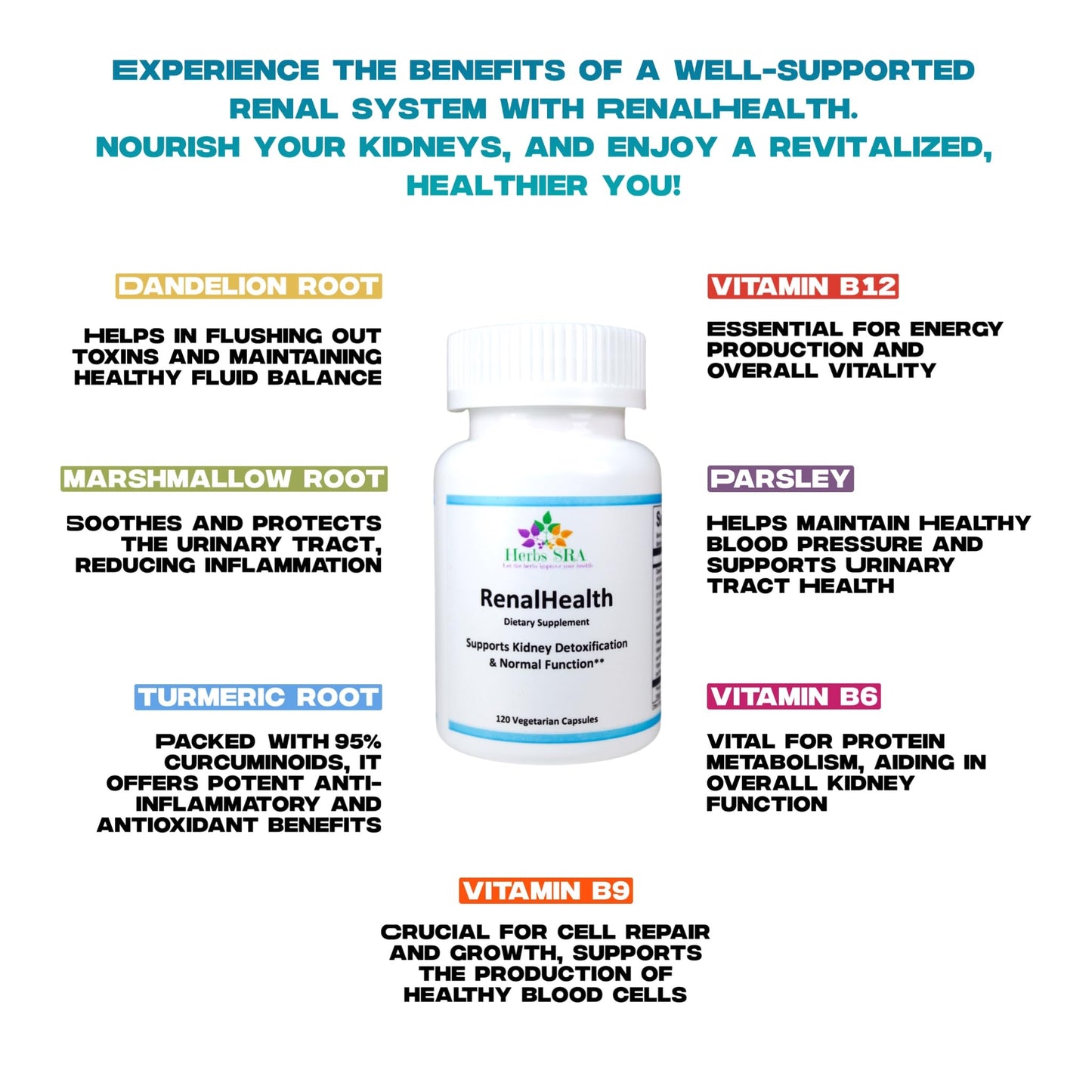 Herbs SRA RenalHealth Kidney & Urinary Wellness Supplement Capsules 120