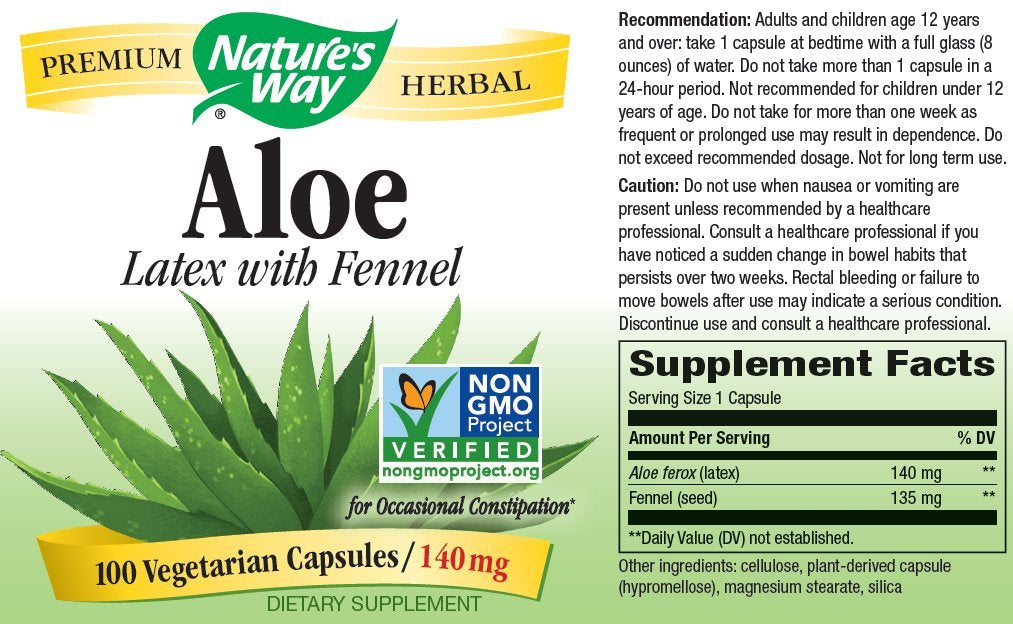Nature's Way Aloe Latex with Fennel 140 mg Capsules, 600 Count