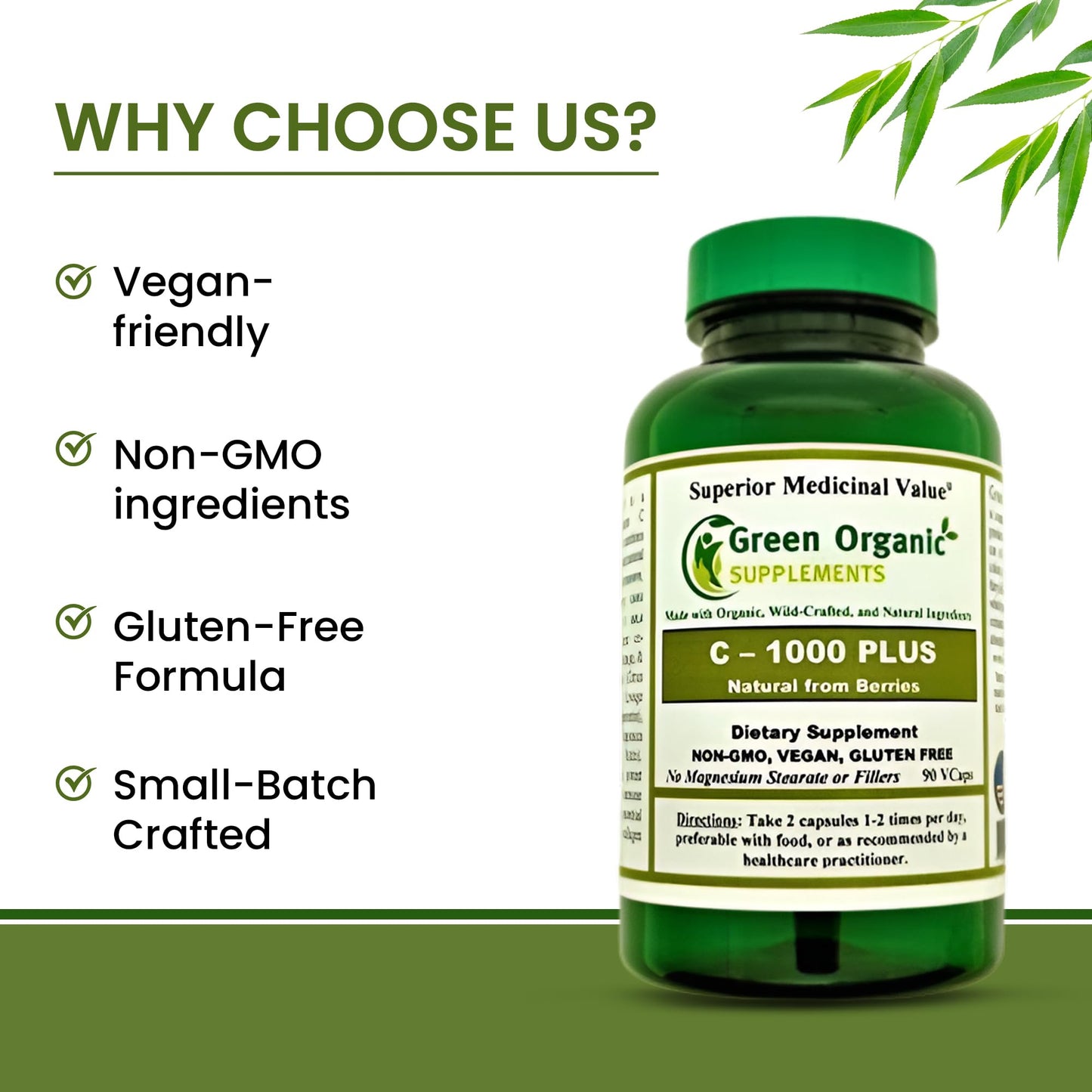 Green Organic Supplements Vitamin C, Natural from Berries Capsules 90