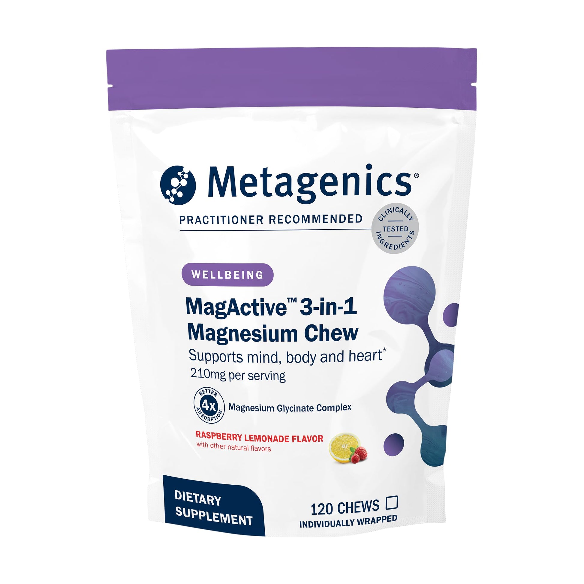 Metagenics MagActive Magnesium Glycinate 3-in-1 Chew Gummy, 120 Chews
