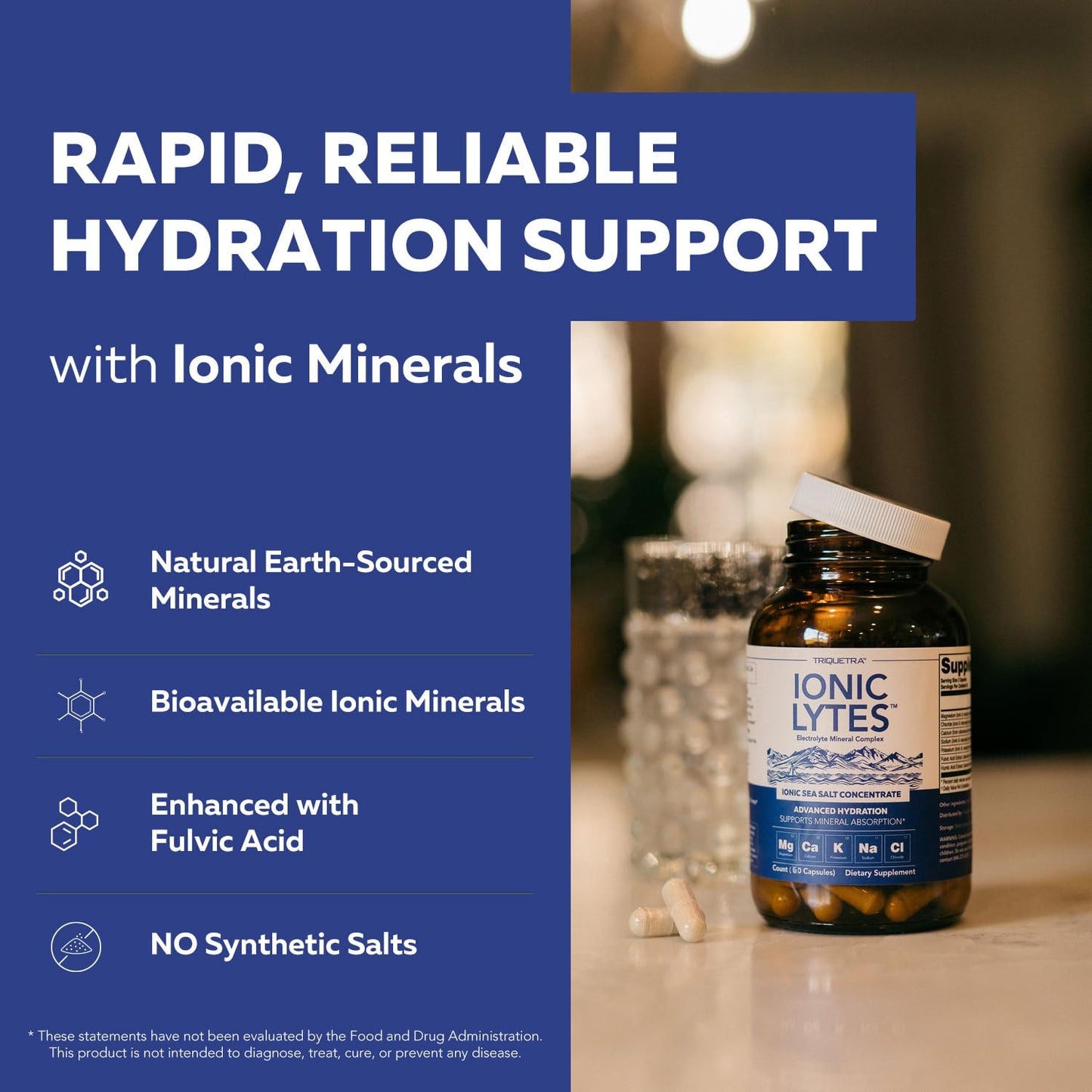 Triquetra Health Ionic Lytes™ Electrolyte Mineral Complex with Ionic Sea Salt, Fulvic & Humic Acid - Supports Hydration, Electrolyte & Mineral Balance & Muscle Function Capsules 60