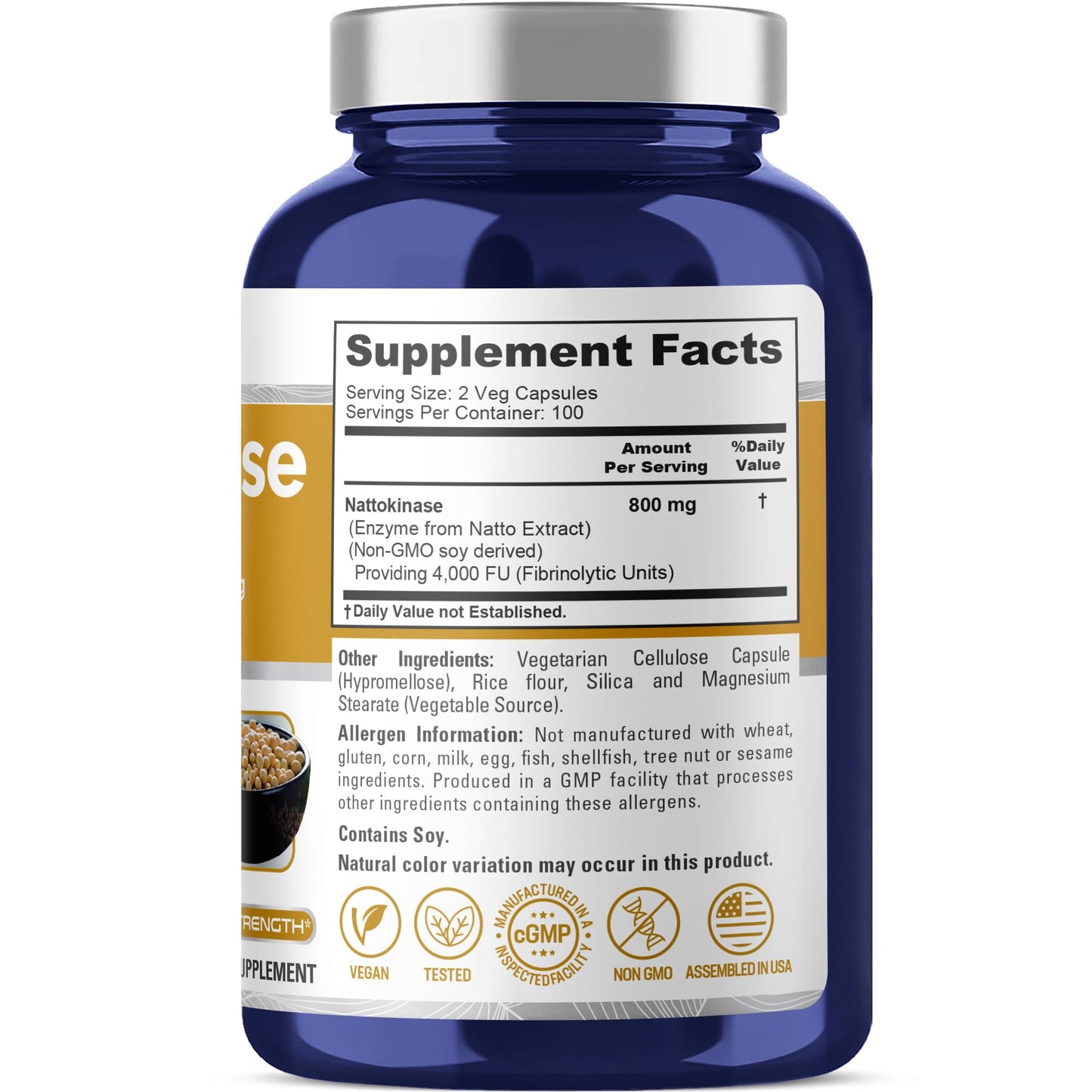 NusaPure Nattokinase 4000 FU 800mg Capsule, 200 Count