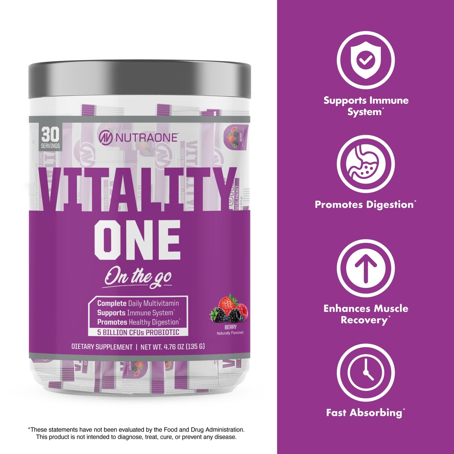 NutraOne VitalityOne On The Go Complete Multivitamin, Probiotic and Enzyme Blend Orange Cream Powder 4.76 Ounce