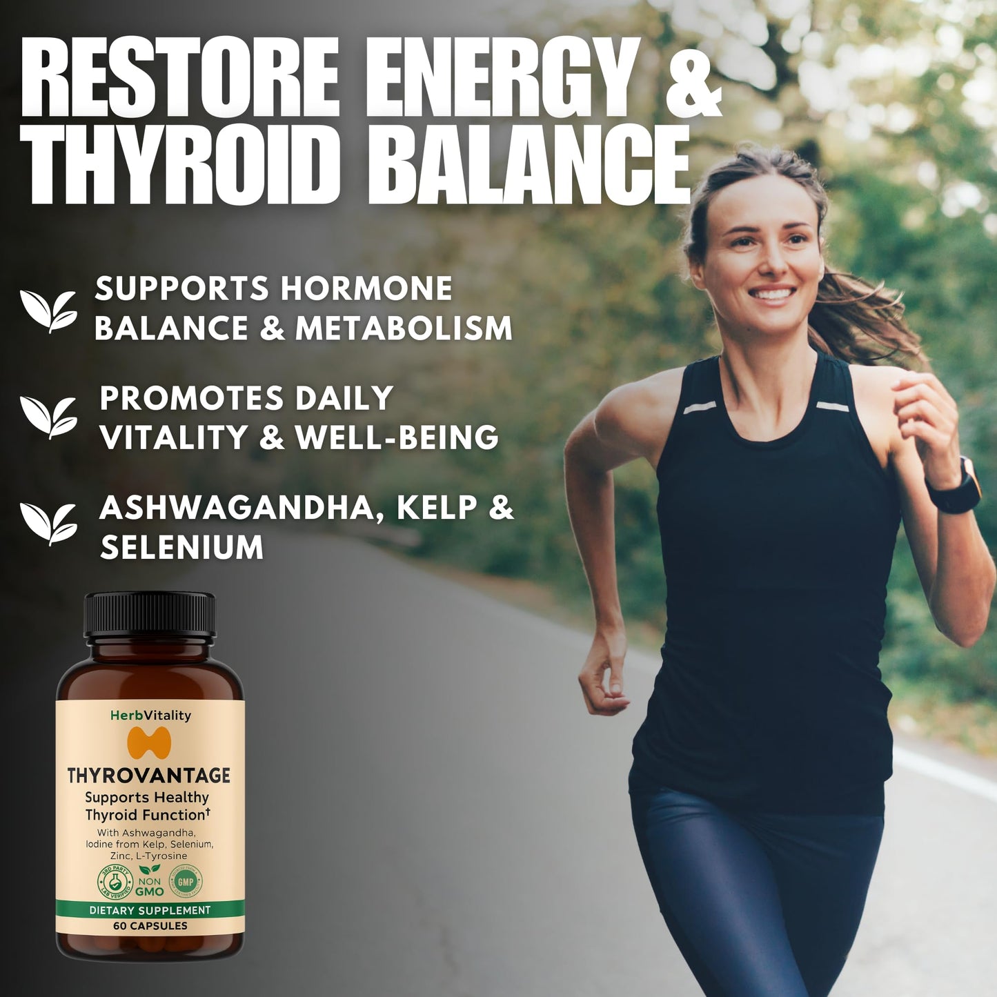 Herb Vitality Thyroid Support Supplement with Iodine, Ashwagandha & Kelp, 60 Capsules