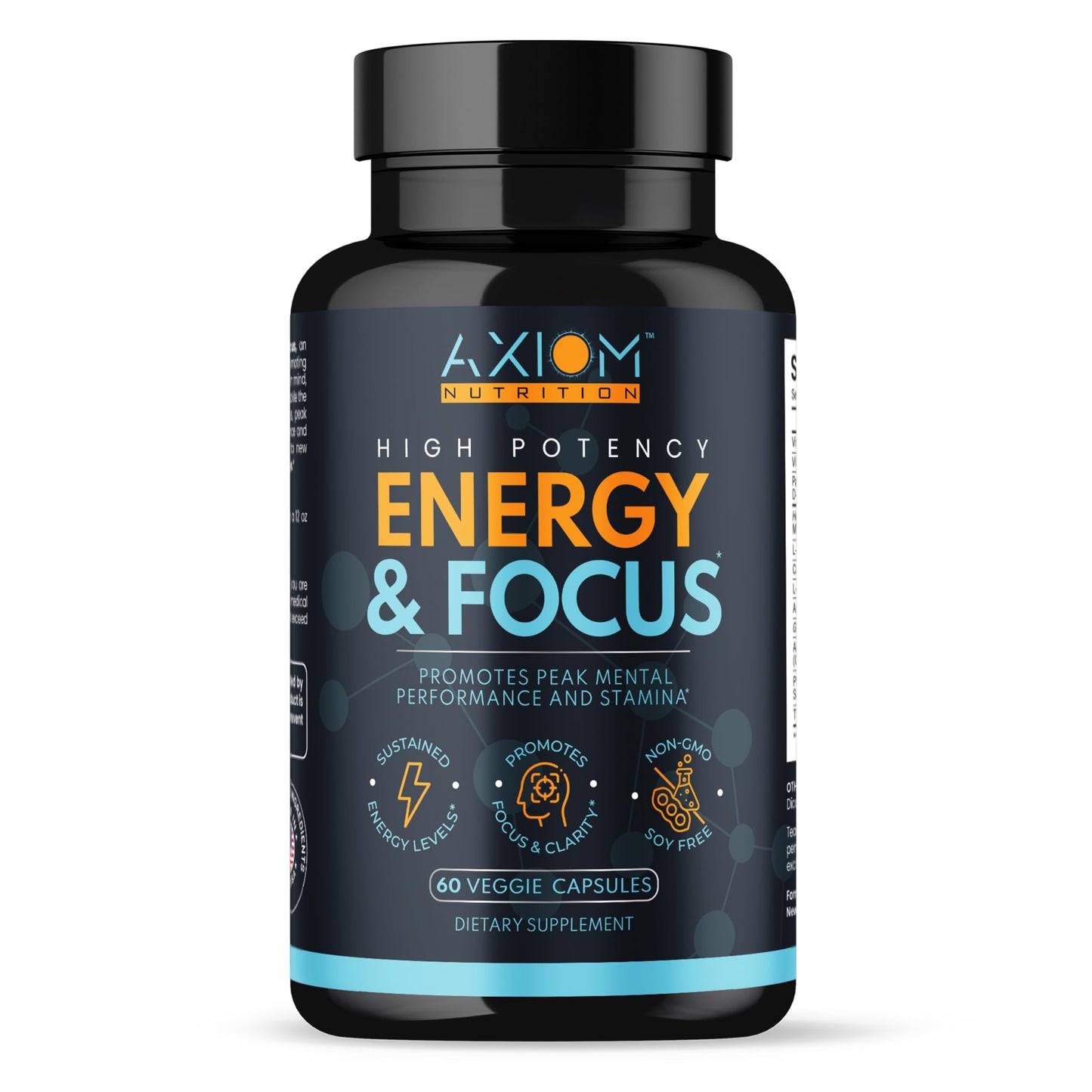 Axiom Nutrition Energy and Focus - Extra Strength 200mg Caffeine and Lions Mane Mushroom Supplement, Capsules, 60 Count