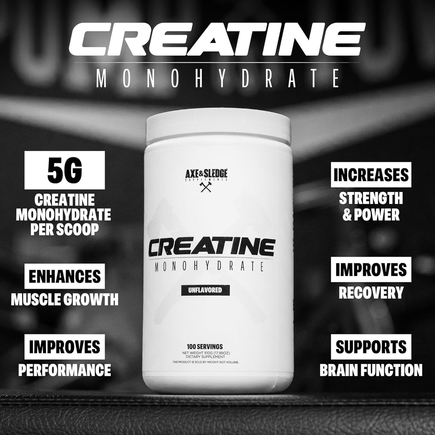 Axe & Sledge Basics Creatine Monohydrate Powder, 100 Servings