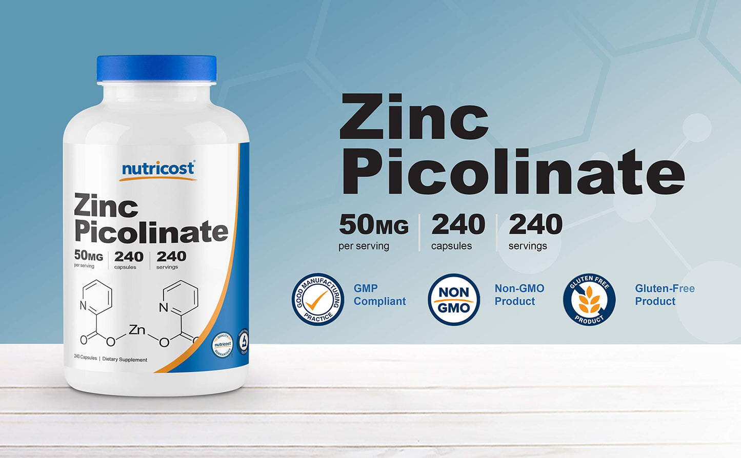 Nutricost Zinc Picolinate (50mg) Vegetable Capsules, 2 Bottles