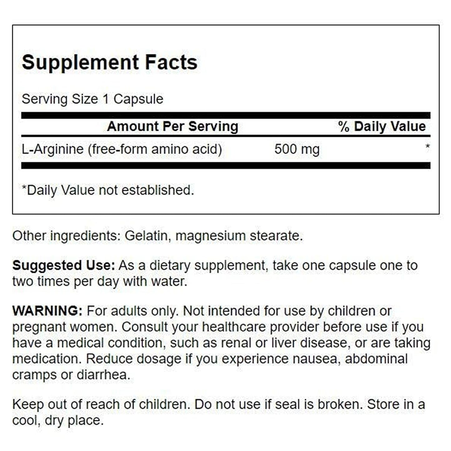 Swanson Amino Acid L-Arginine 500 mg Capsules, 400 Count